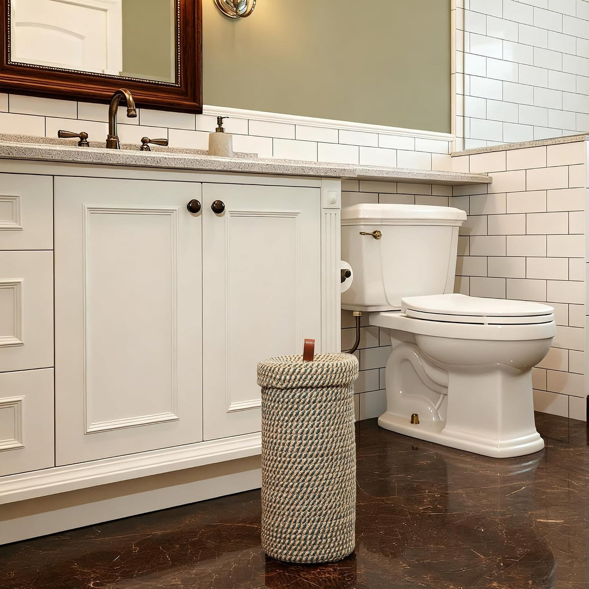 Handmade Cotton & Jute Toilet Paper Holder – Woven Toilet Paper Stand & Storage Basket with Lid, Freestanding Organizer