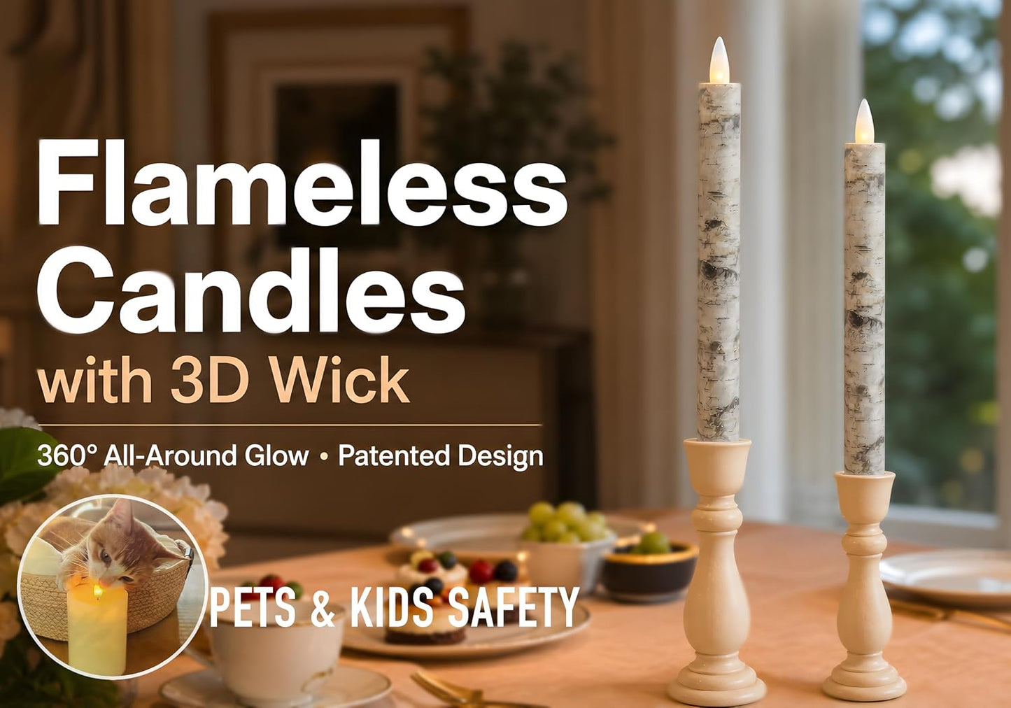 Flameless Taper Candles Flickering with Remote and Timer, 3D Moving Flame Taper Candle Battery Operated to 400 Hours, 9