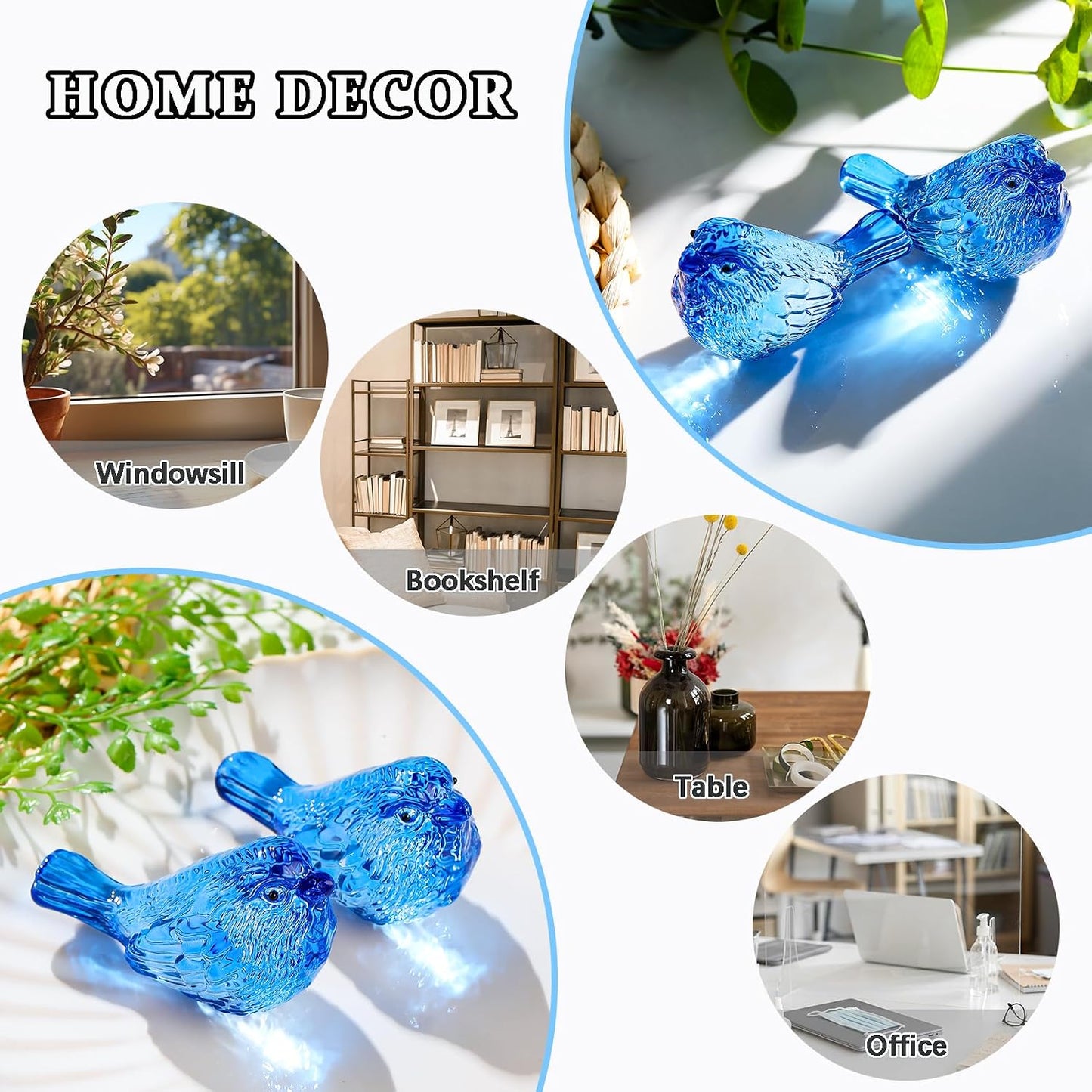 Crystal Birds Figurines Handmade Bird Gifts for Women Men Bird Lovers Glass Birds / Blue / Set of 2