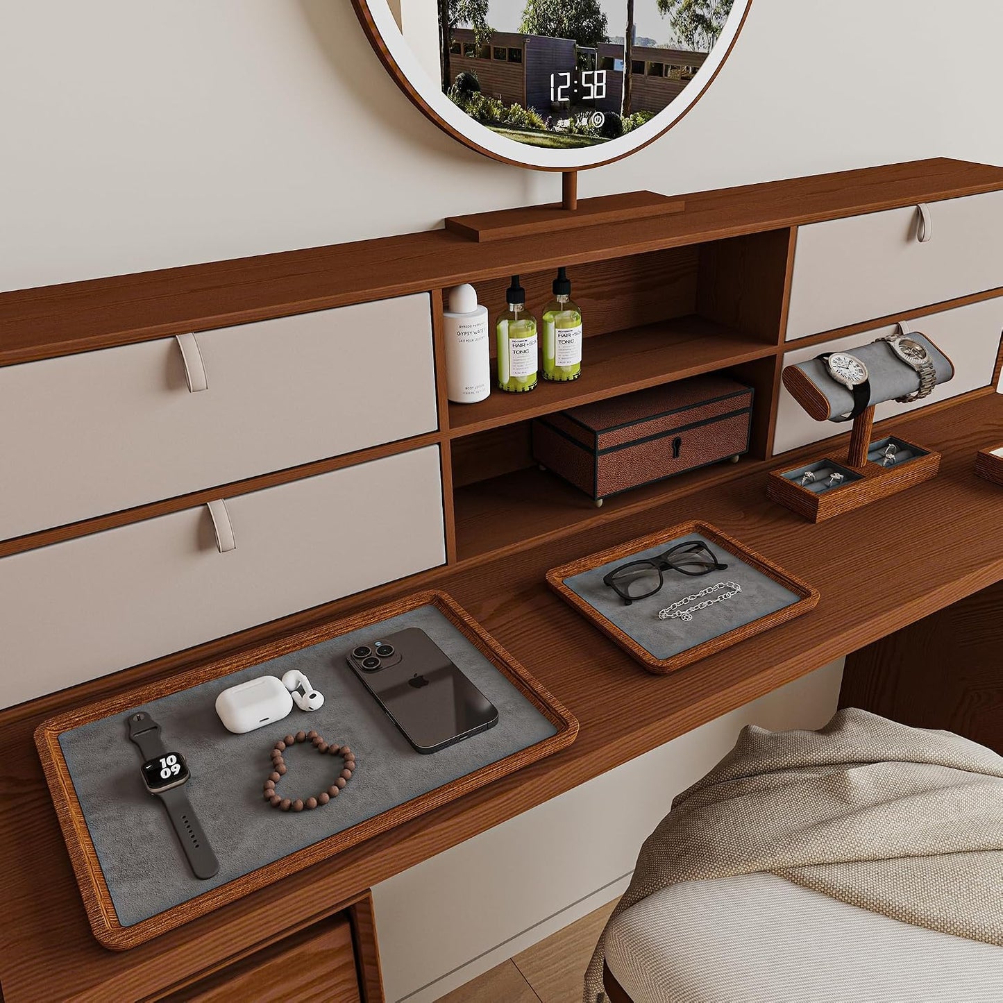 Solid Wood Jewelry Tray Jewelry Display Holder Showcase Watch Display / 7.87 x 7.08 x 0.59 / Grey