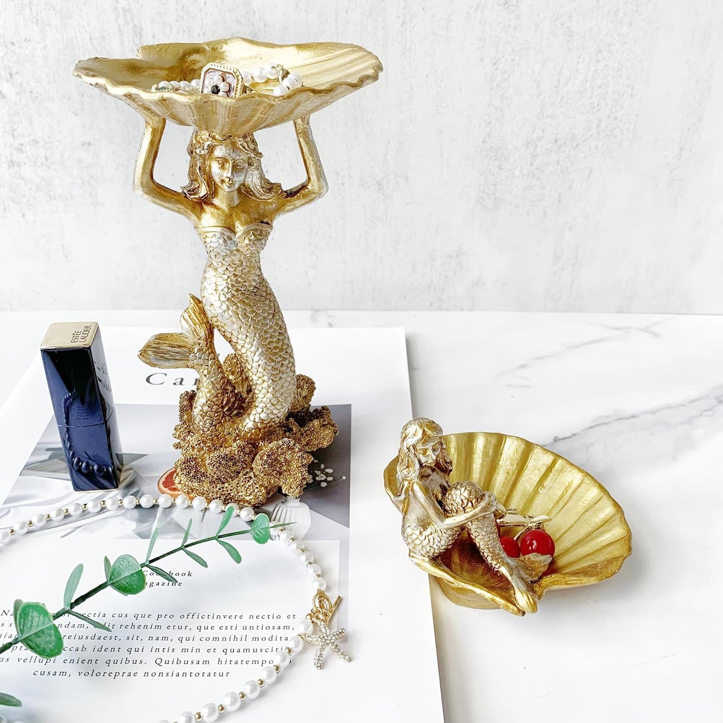 Golden Mermaid Shell Statue Home / Large Mermaid