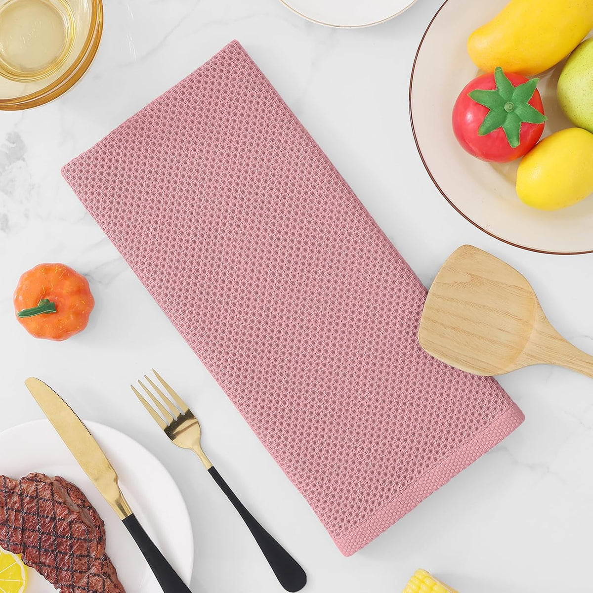 Homaxy 100% Cotton Waffle Weave Kitchen Dish Towels 8-Pack, Dried Rose | 13 x 28 Inches, Ultra Soft Absorbent Dish