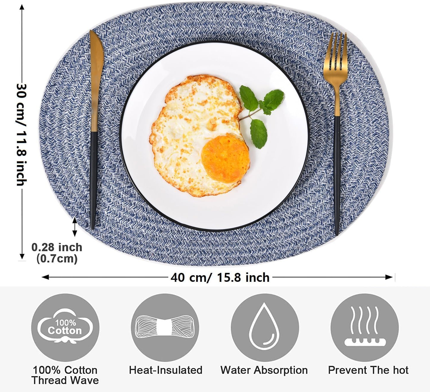6 Pack Oval Woven Placemats, 12x16 inches Mix Rainbow Oval Plate Charger Cotton Heat Resistant Non-Slip Weave Place