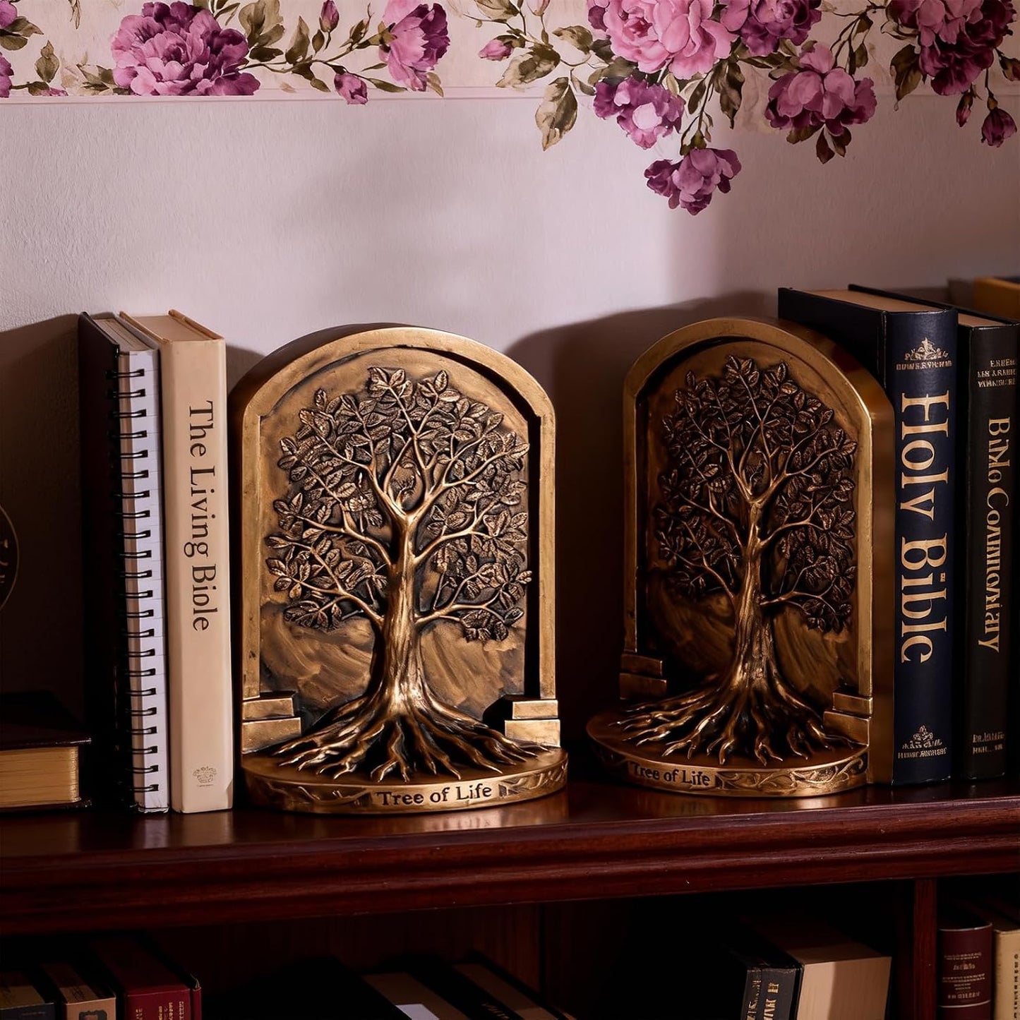 Decorative Bookends / Tree of Life Resin Bookends / Bronze / Set of 2