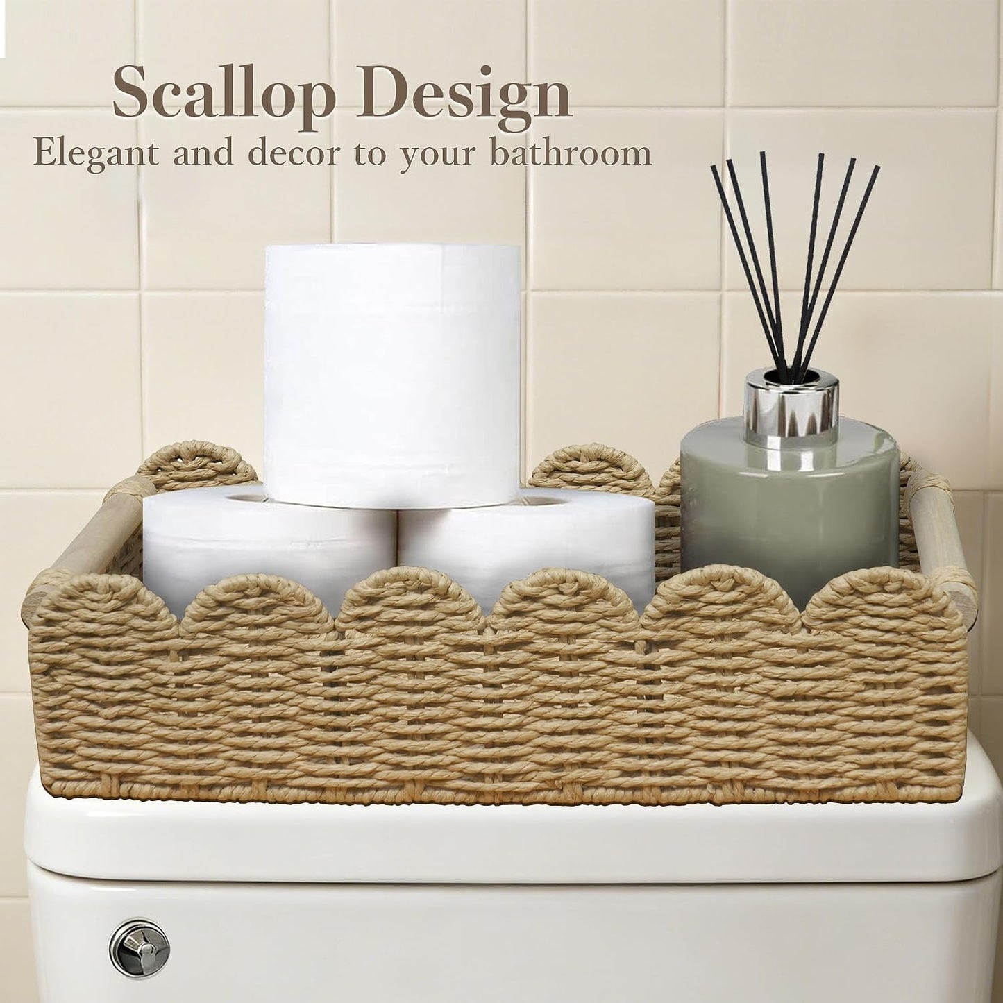 Wicker Scalloped Basket / Beige Large
