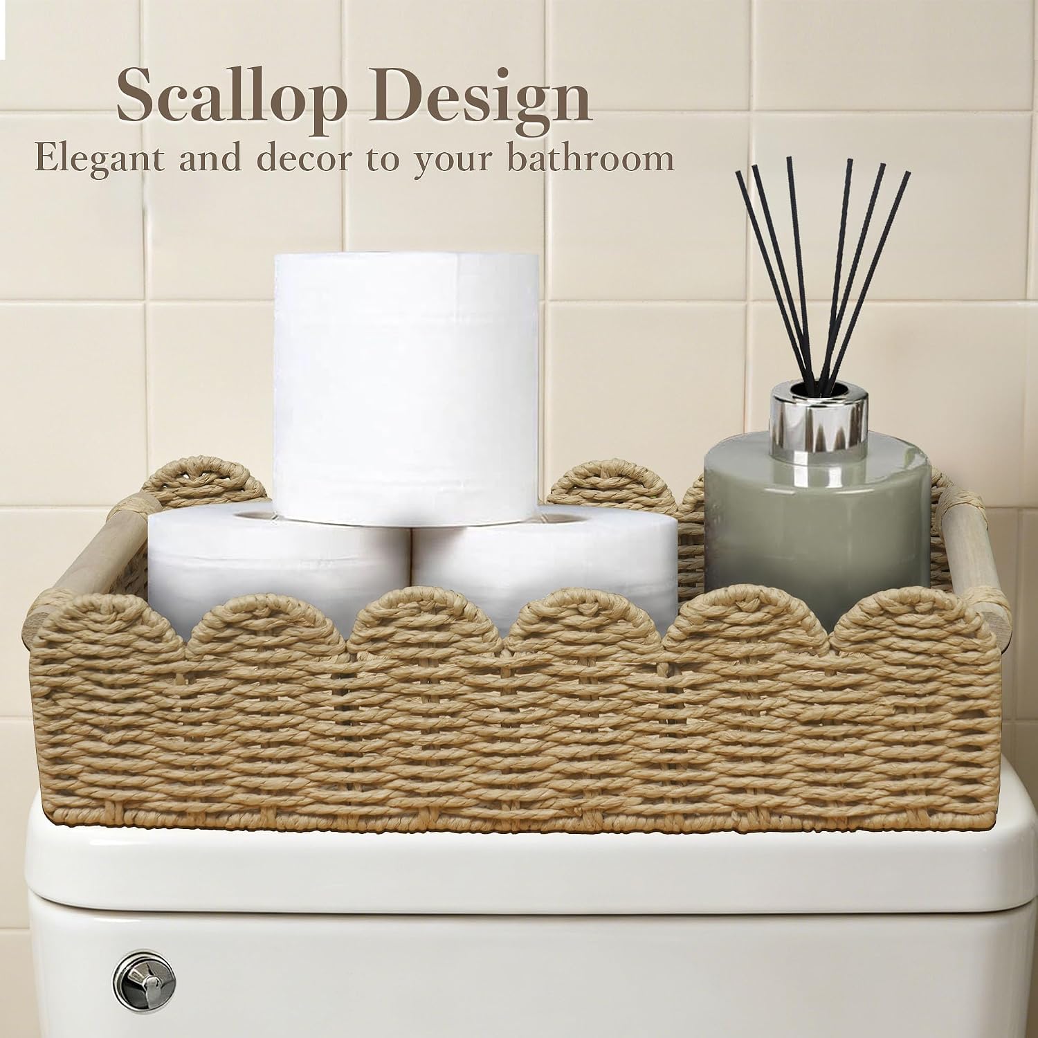 Wicker Scalloped Basket / Beige Large