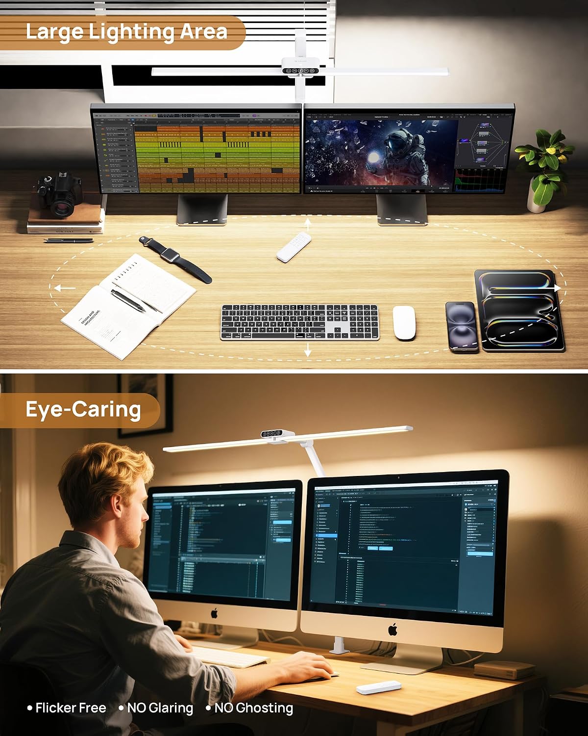 TROND LED Desk Lamp with Clamp, 29.55'' Tall Desk Light with Remote, White | 1500LM Bright Table Lamp, Swing Arm Clip