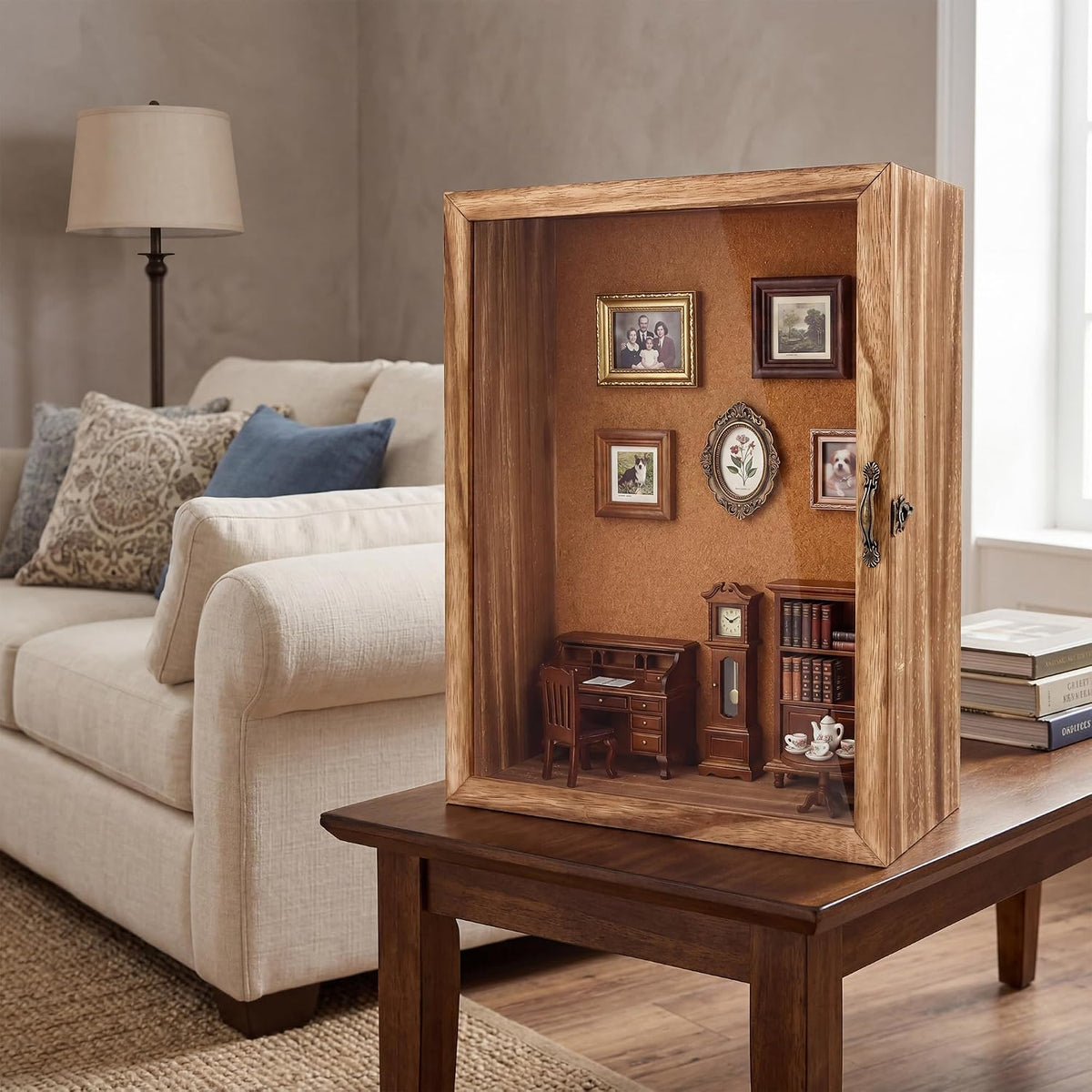 5 Inch Extra Deep Shadow Box Frame, 12x16 Wood for Memorabilia Display | Front Opening Retro Lock, with 10 Pins, Clear