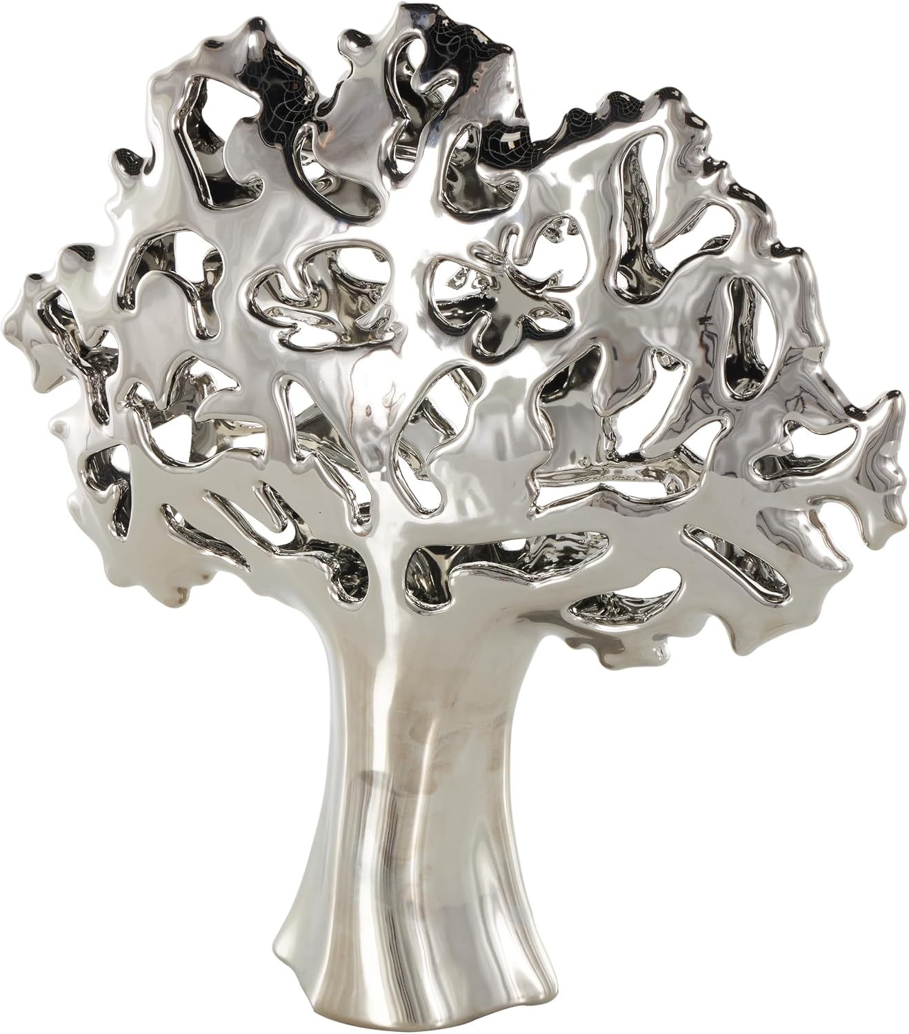 Ceramic Tree Decorative Sculpture Glossy Home Decor Statue / Silver / 15 x 5 x 16