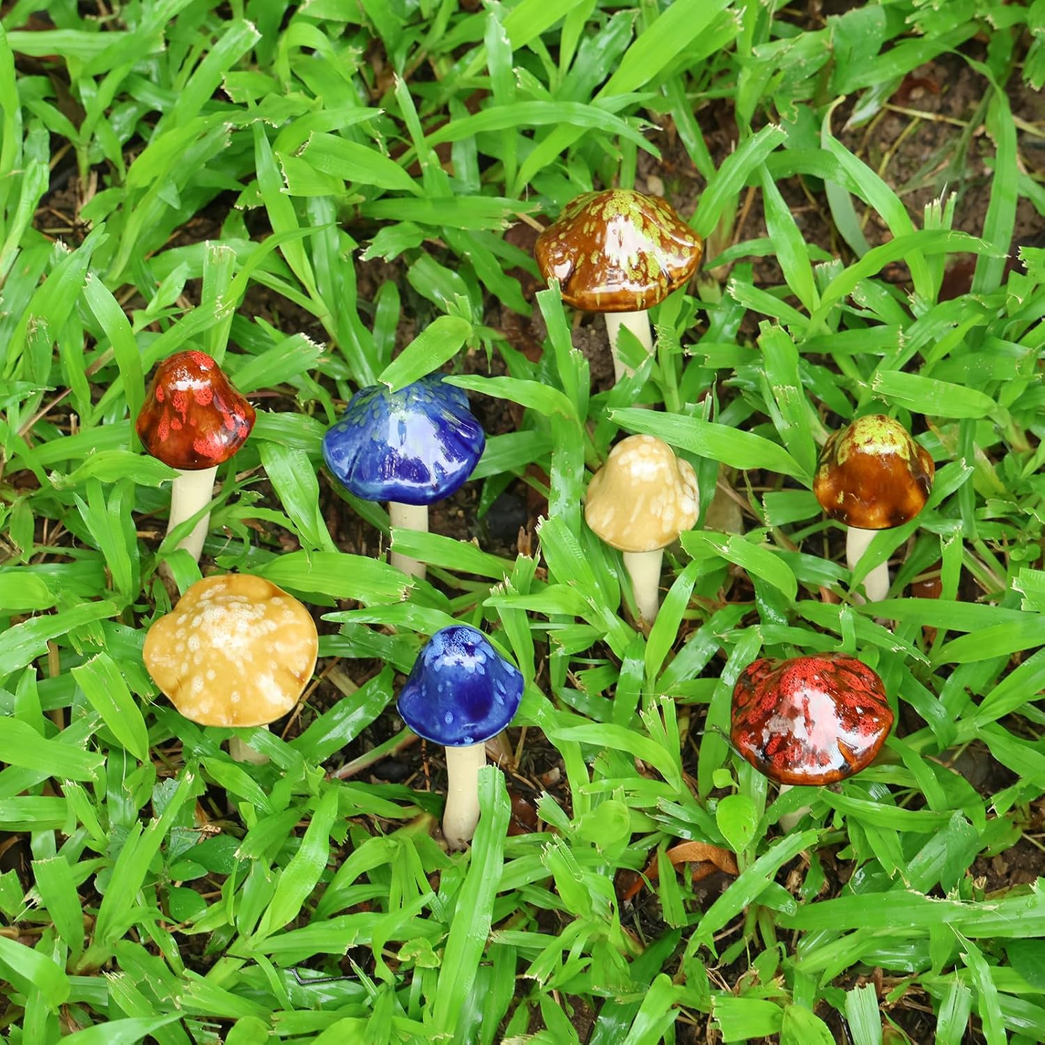 Ceramic Garden Mushrooms / Set of 16