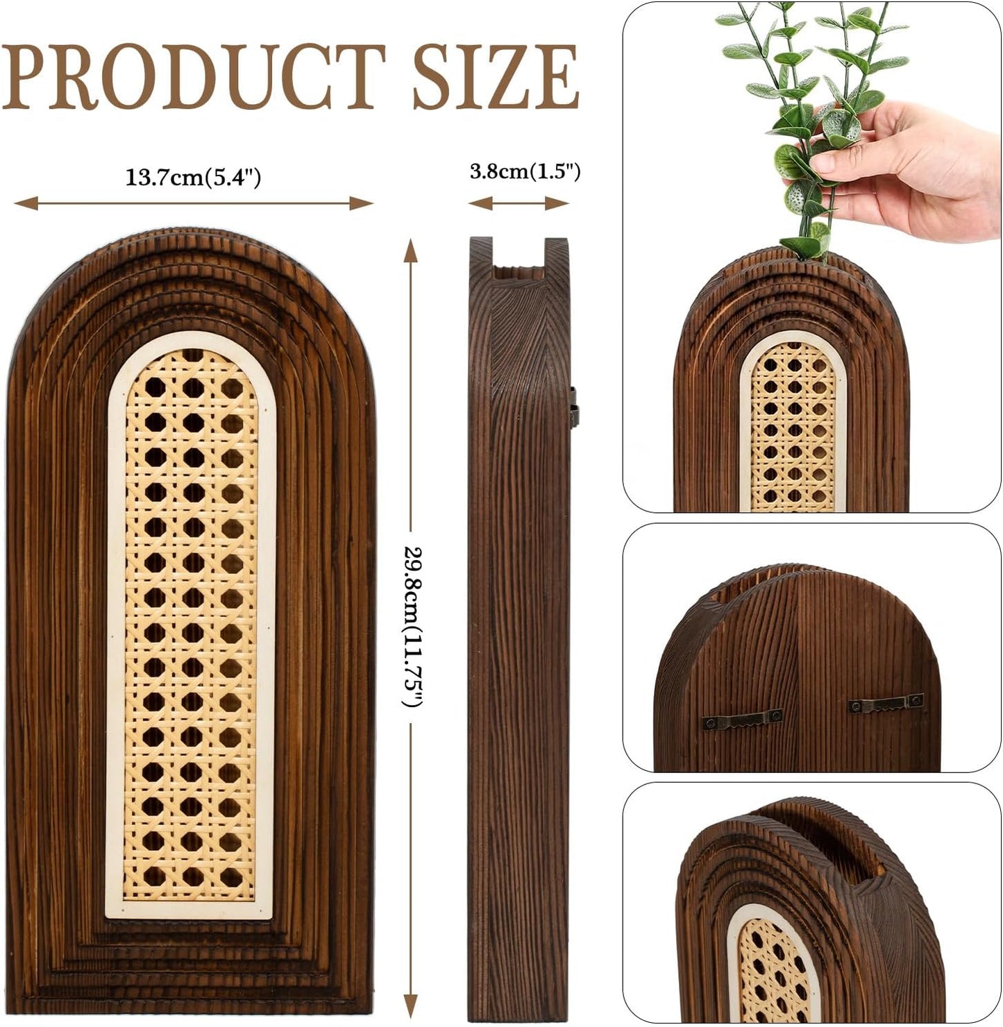 Wooden Wall Vase Set / Rattan-dark Brown / Set of 2