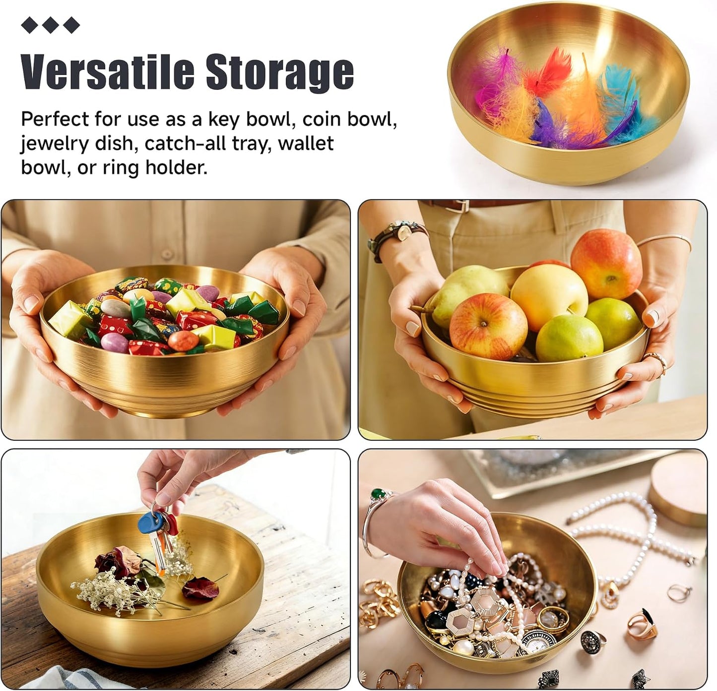 7.4" Decorative Bowl Key Bowl Stainless Steel Fruit Bowl Modern Stylish Metal Centerpiece / Gold