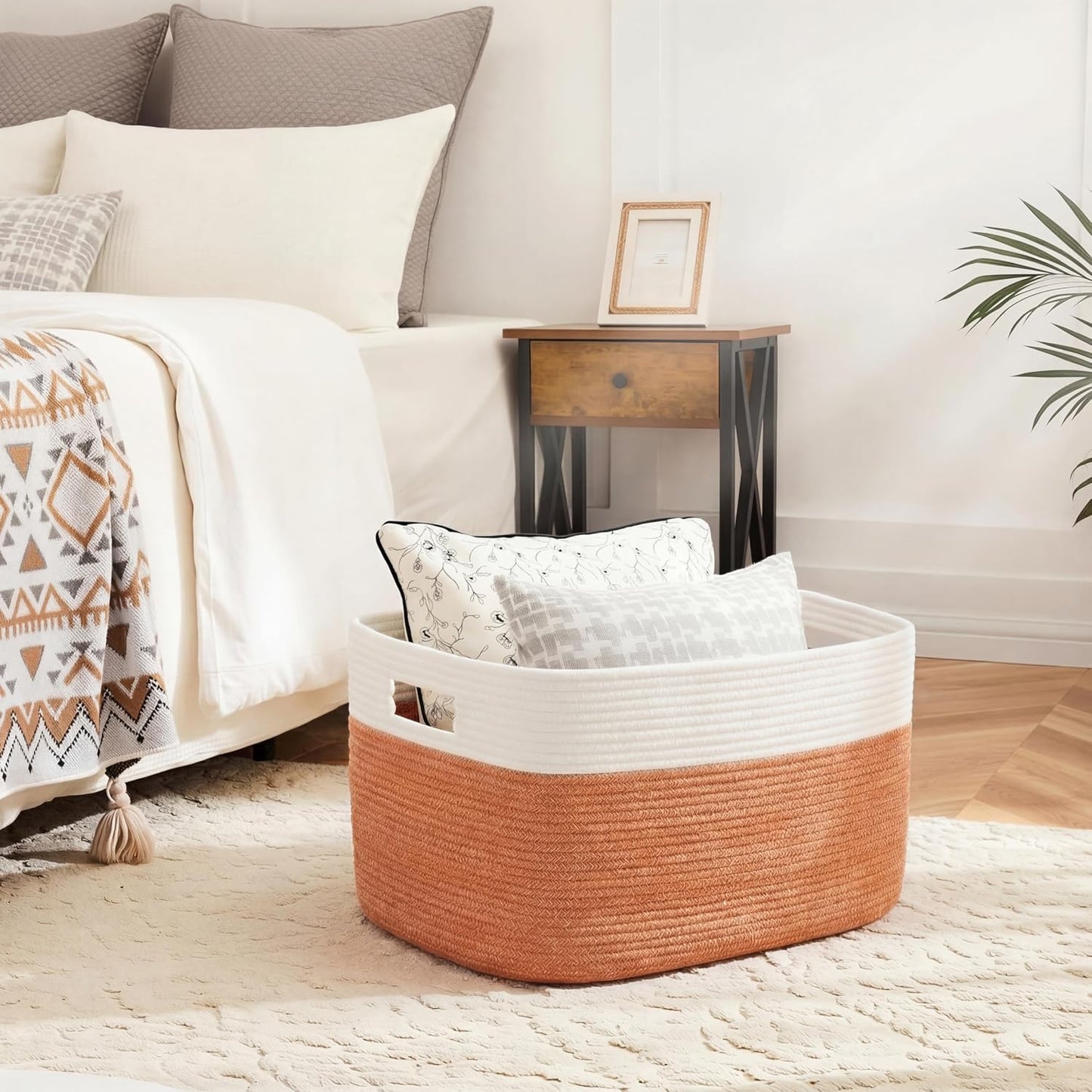 Rectangle Woven Baskets for Storage / Orange / 30L