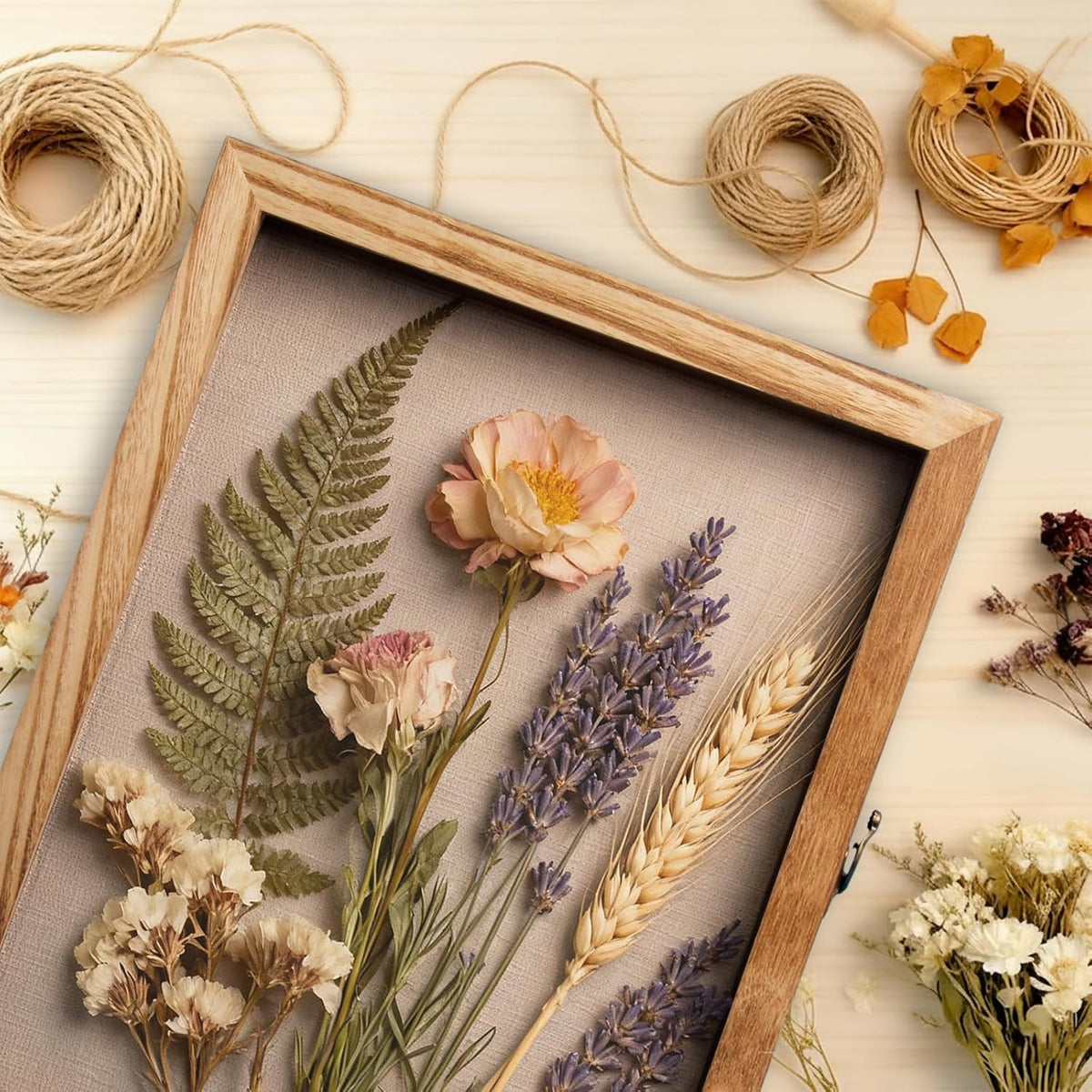 16x20 Nature Wood Shadow Box Frame, 1.57" Deep Glass Door with Lock | Solid Hardwood, Front Glass Door & Lock, Linen