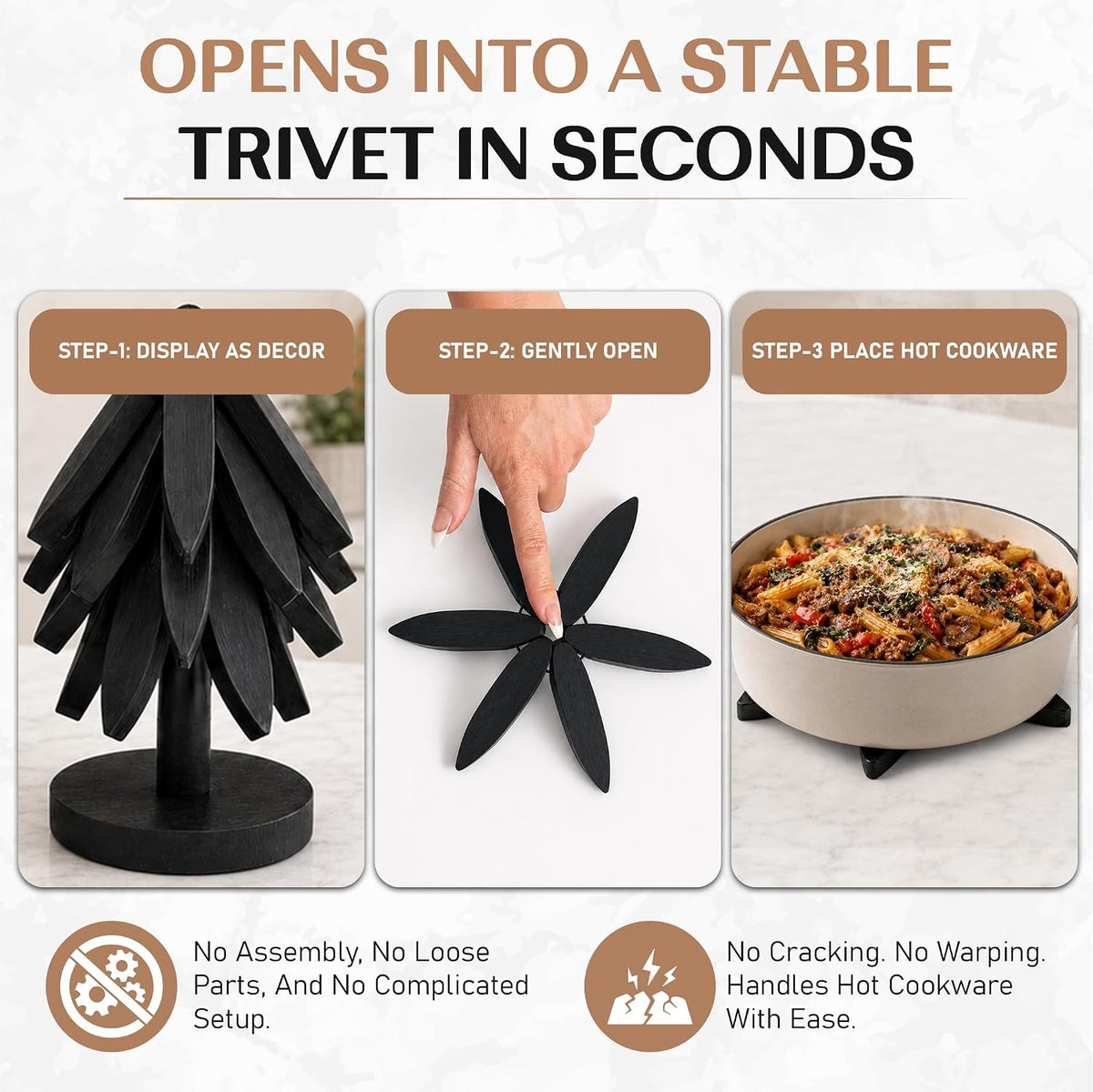 Tree Shaped Wooden Trivets for Hot Dishes, Pots & Pans - Hot Pads | Heat-resistant countertop protection, compact