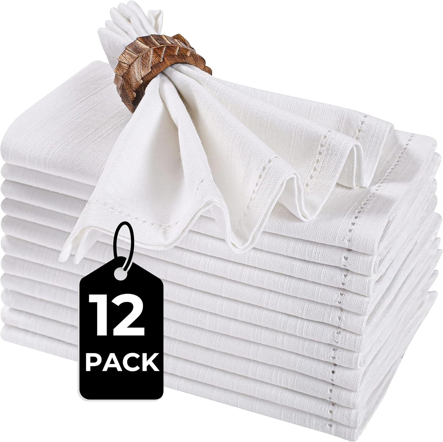 Bedding Craft Cotton Cloth Dinner Napkins, White, 16x16, 12-Pack | 100% cotton, machine washable, wrinkle-resistant