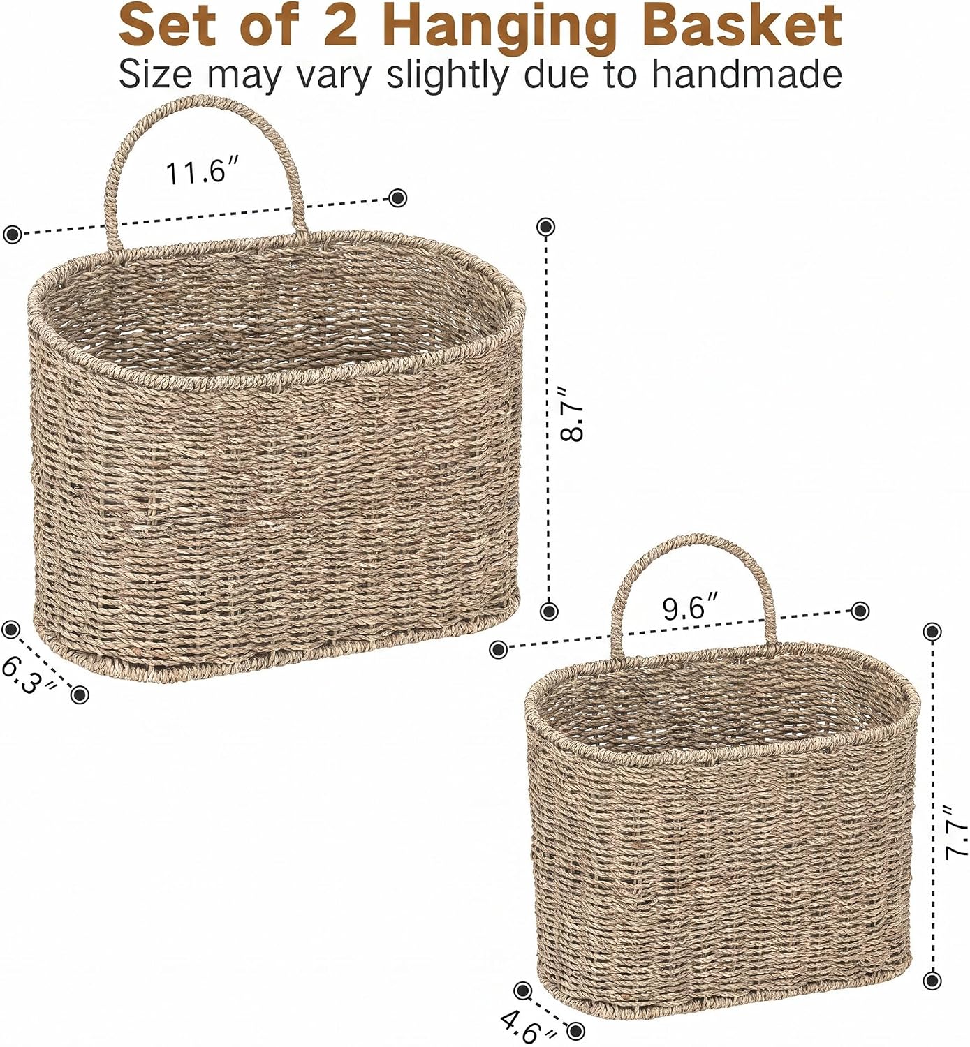 Wicker Wall Basket / Seagrass / Square / Natural / Set of 2