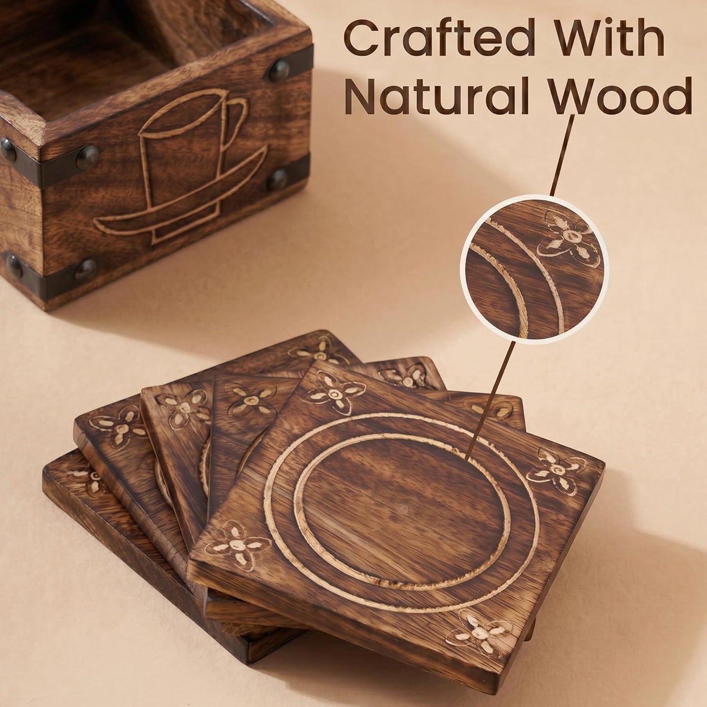 Holder Set Burnt Wood Style Square Handcrafted Decorative Non-Slip Tabletop Protection