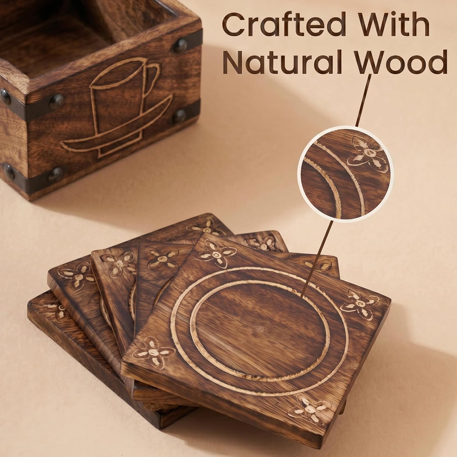 Holder Set Burnt Wood Style Square Handcrafted Decorative Non-Slip Tabletop Protection