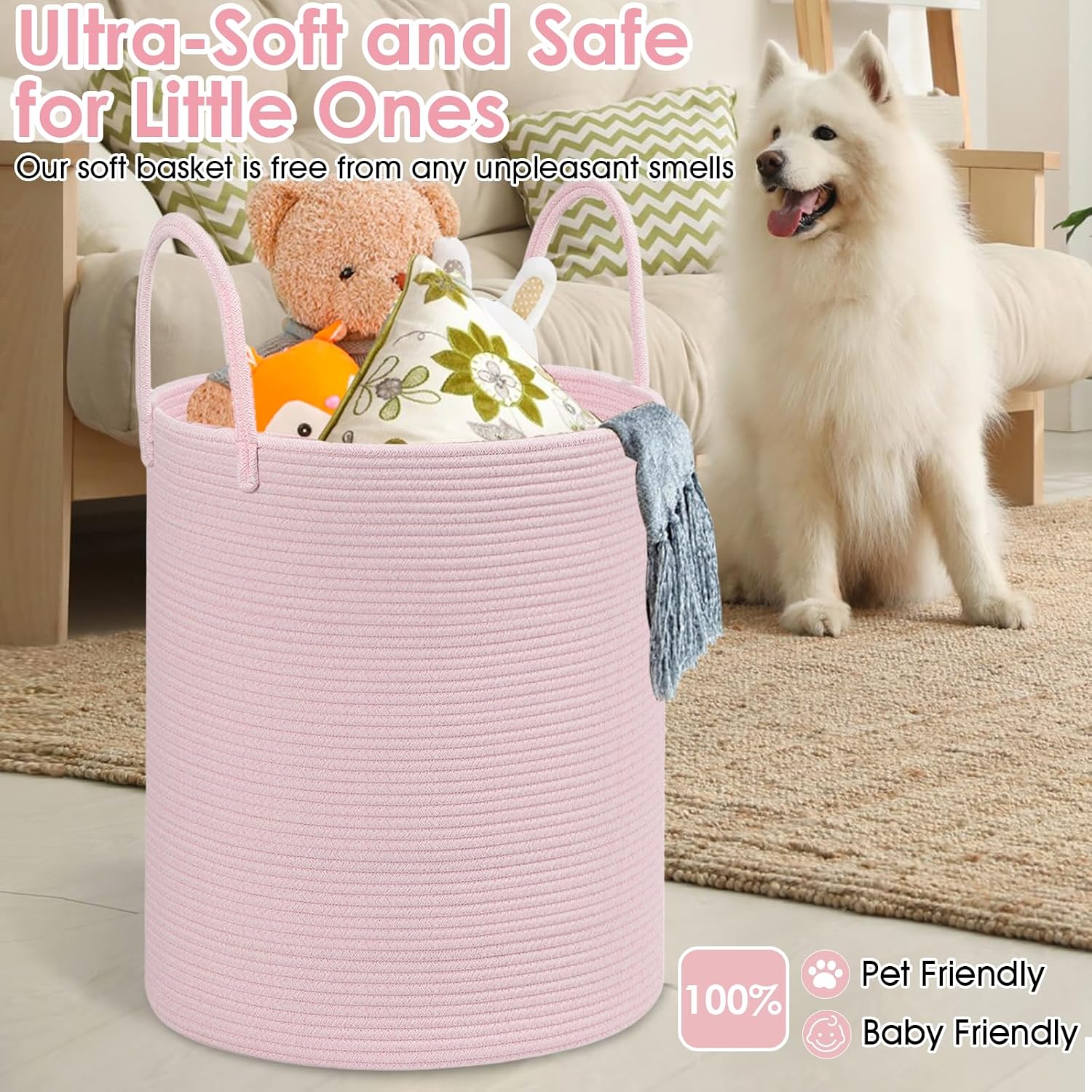 Large Woven Laundry Basket Hamper / Pink / 100L