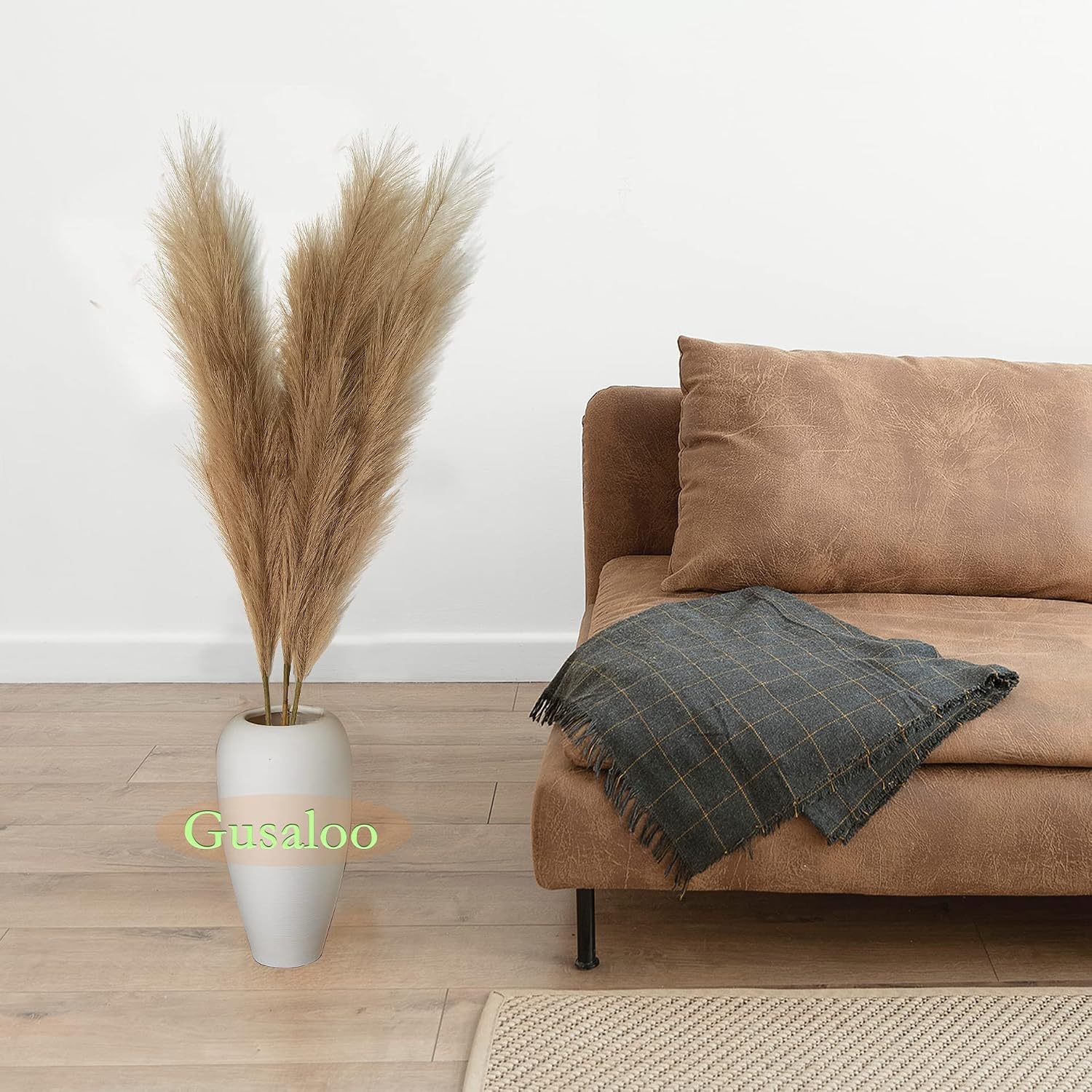 Artificial Faux Pampas Grass Large / Lightbrown / 120cm / / Set of 3