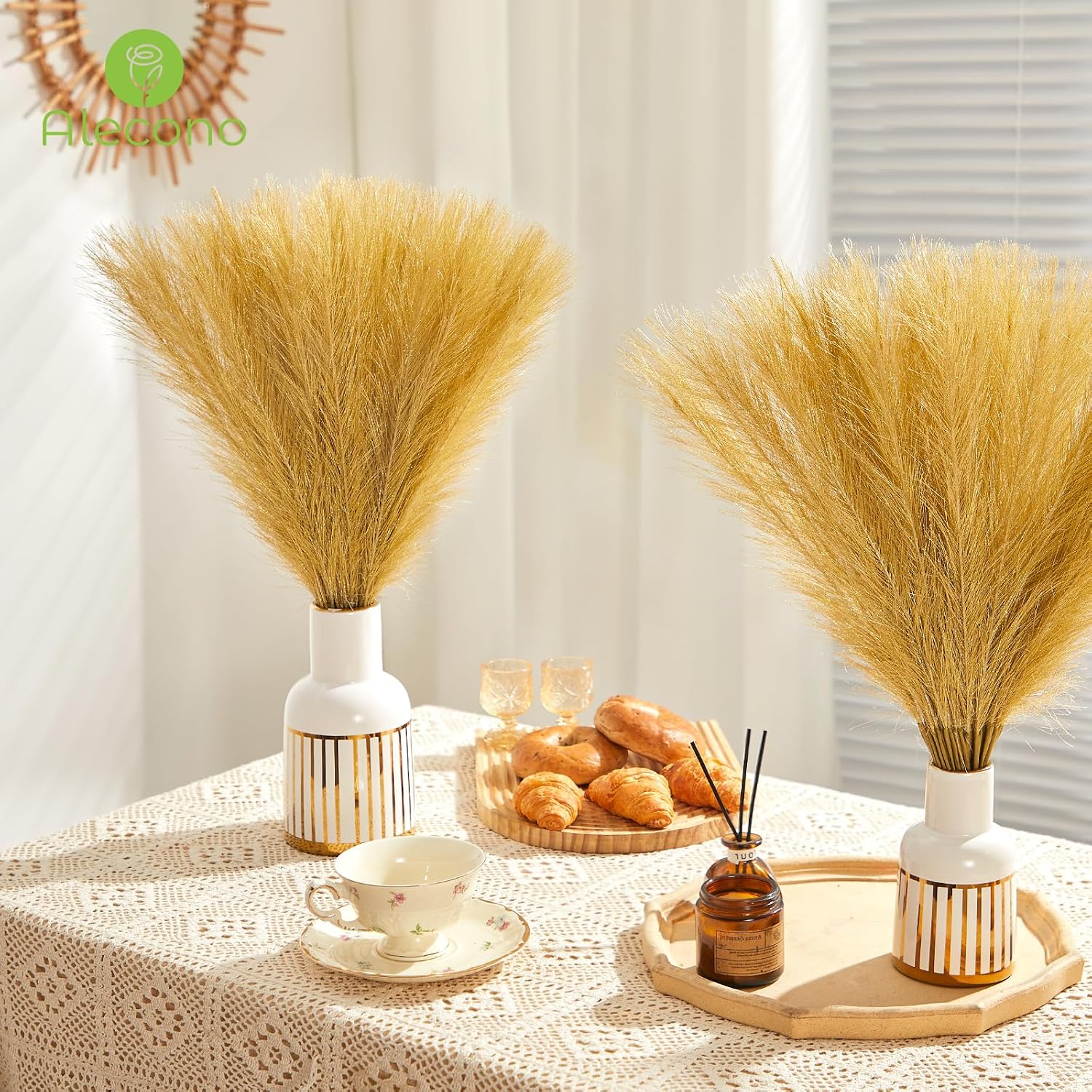 Faux Pampas Grass Decor / Golden / Gold / 17 Inch / Set of 30