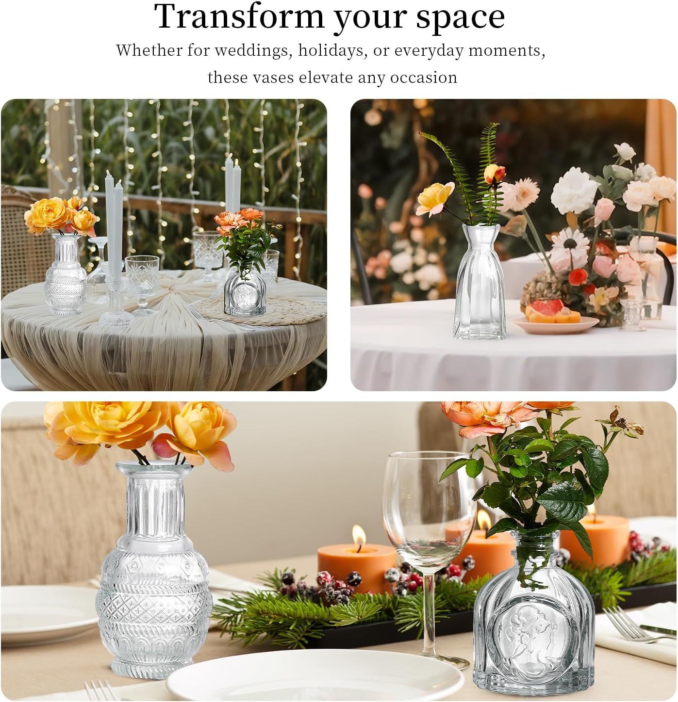 Crystal Vintage Vase Set / Clear / Set of 16