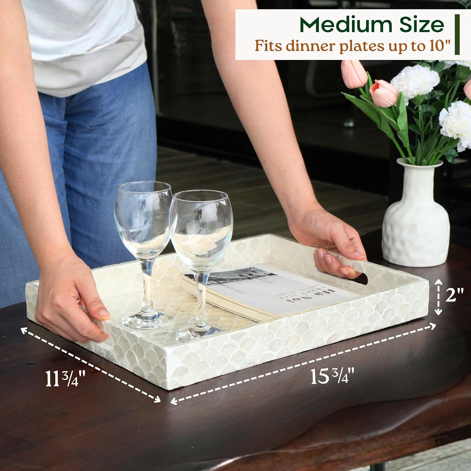 Handmade Serving Tray / Rectangular / Natural / 15.8 x 11.8 x 1.8