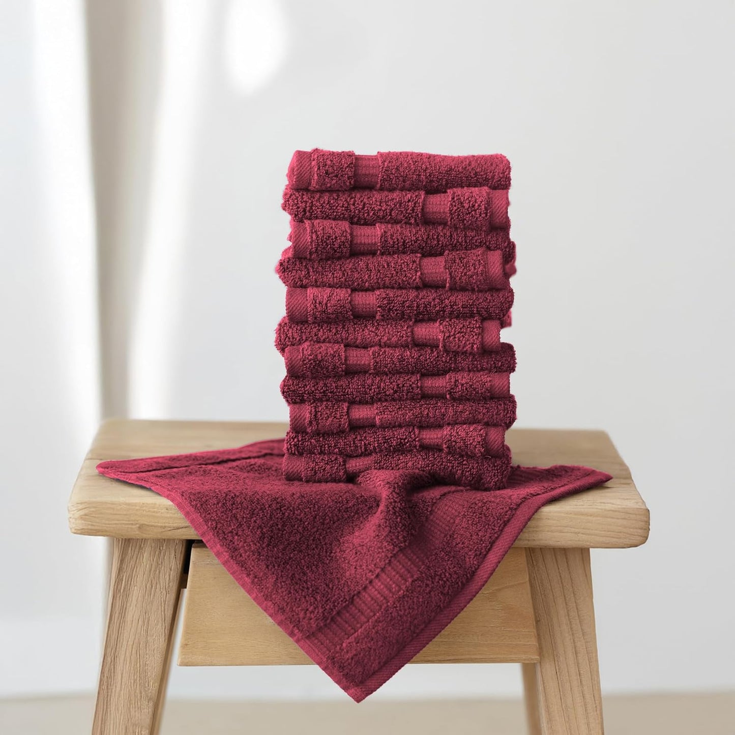 SALBAKOS 12-Piece 100% Turkish Cotton Washcloths and Face Towels, Wine | 13x13 in Standard Size Small Towel, Multi-use