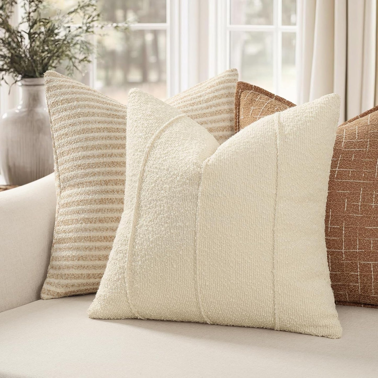 Textured Boucle Throw Pillow Covers / Cream / 18 x 18 / Set of 2