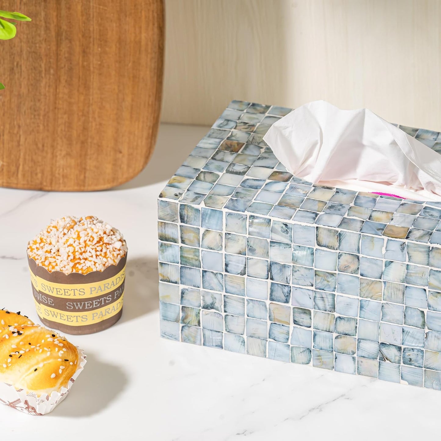 Rectangular Mother of Pearl Tissue Box Capiz Shell Handmade Rectangle Tissue Box / 10.2 x 5.9 / Blue