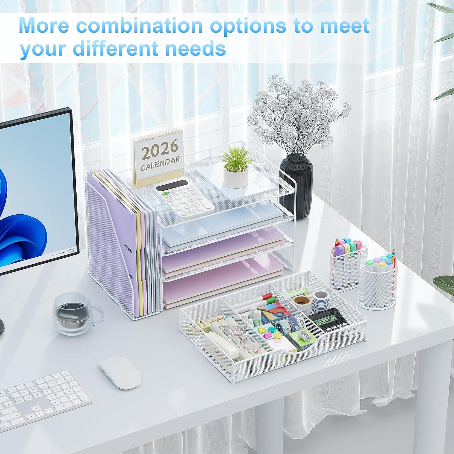 gianotter Desk Organizers and Accessories with File Holder, 4-Tier Desk Accessories & Workspace Organizers with Drawer