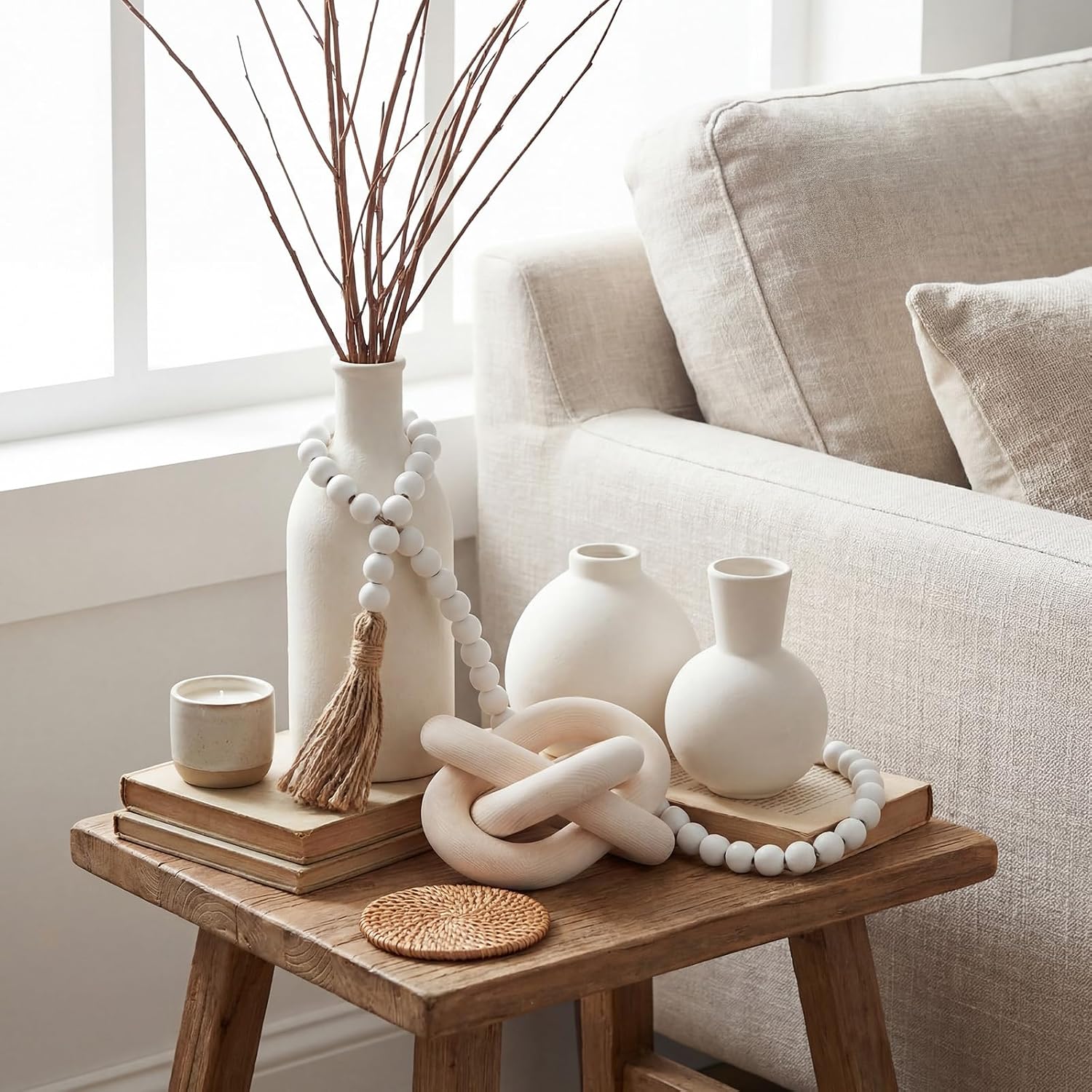 Country Style Ceramic Vase Set Table Centerpieces / White / Set of 5