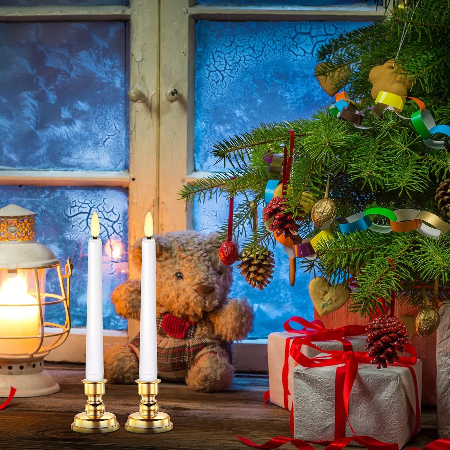 Daord LED Christmas Window Candle with 2 Remotes Battery Operated Flameless Taper Candles Warm Light Flickering and