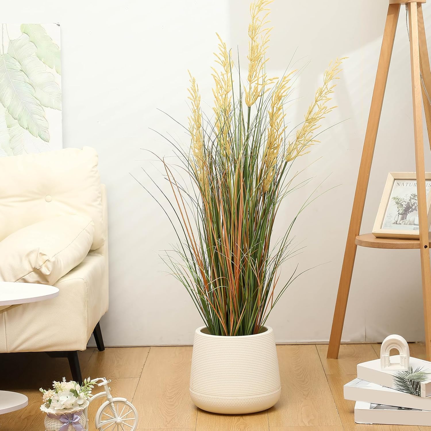 Tall Artificial Grass Plant Potted Artificial Greenery Floor Plants Faux Pampas / 4 Ft / Set of 4