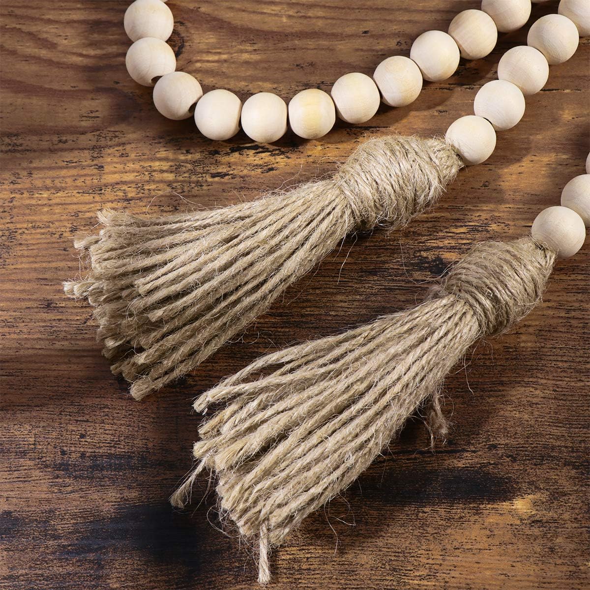 Wood Bead Garland Farmhouse Rustic Country Beads Holiday Decoration Wall Hanging Prayer Bead