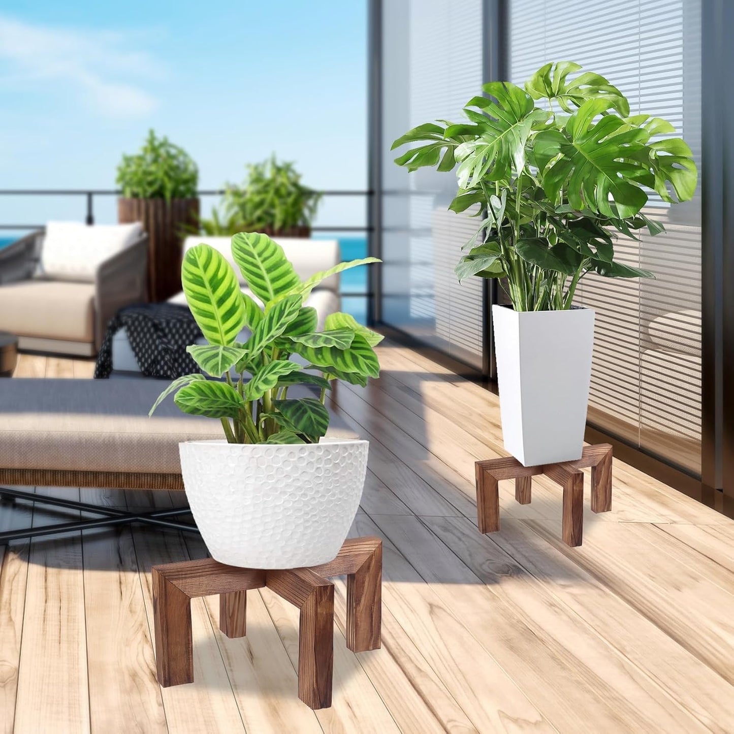 Indoor/Outdoor Wood Plant Holder / Walnut / Fit 5-9 Inch Pots