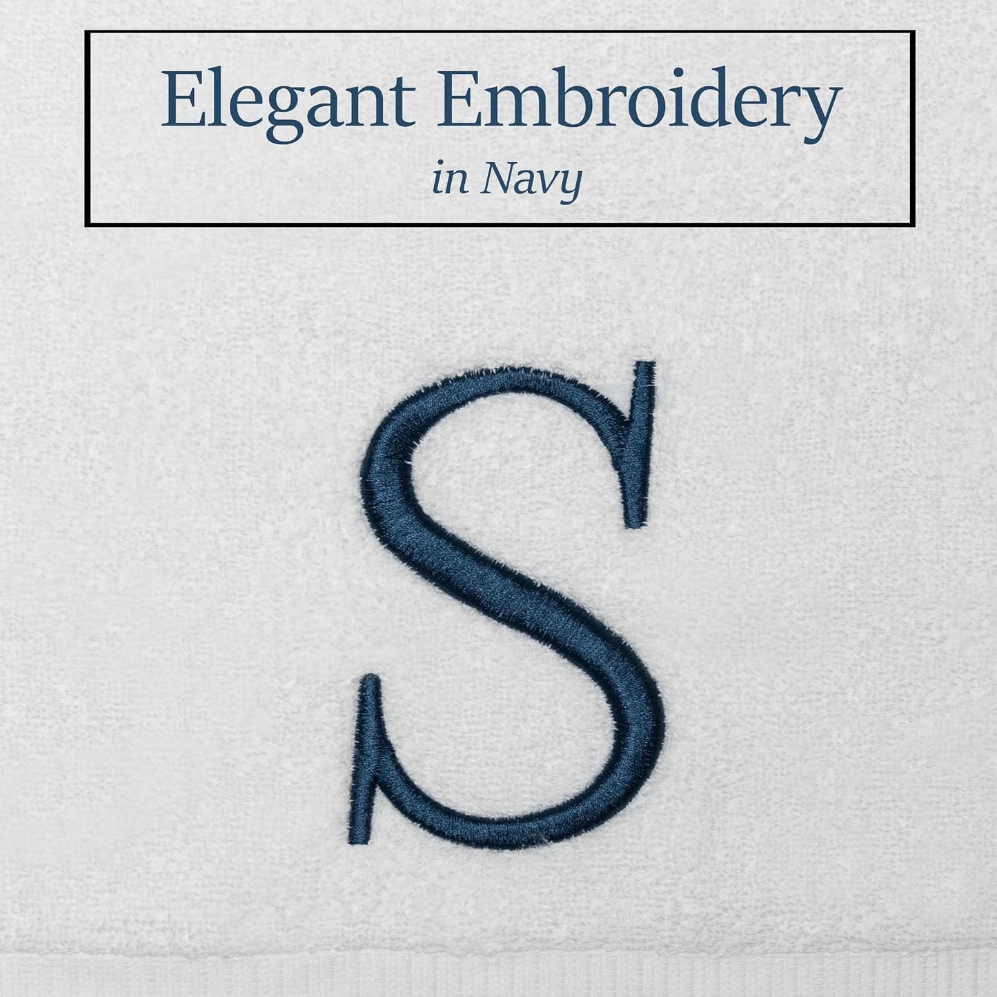 White with Navy Monogrammed Hand Towels for Bathroom - Set of 2 Letter S | Luxury Hotel Quality Initial Towels For