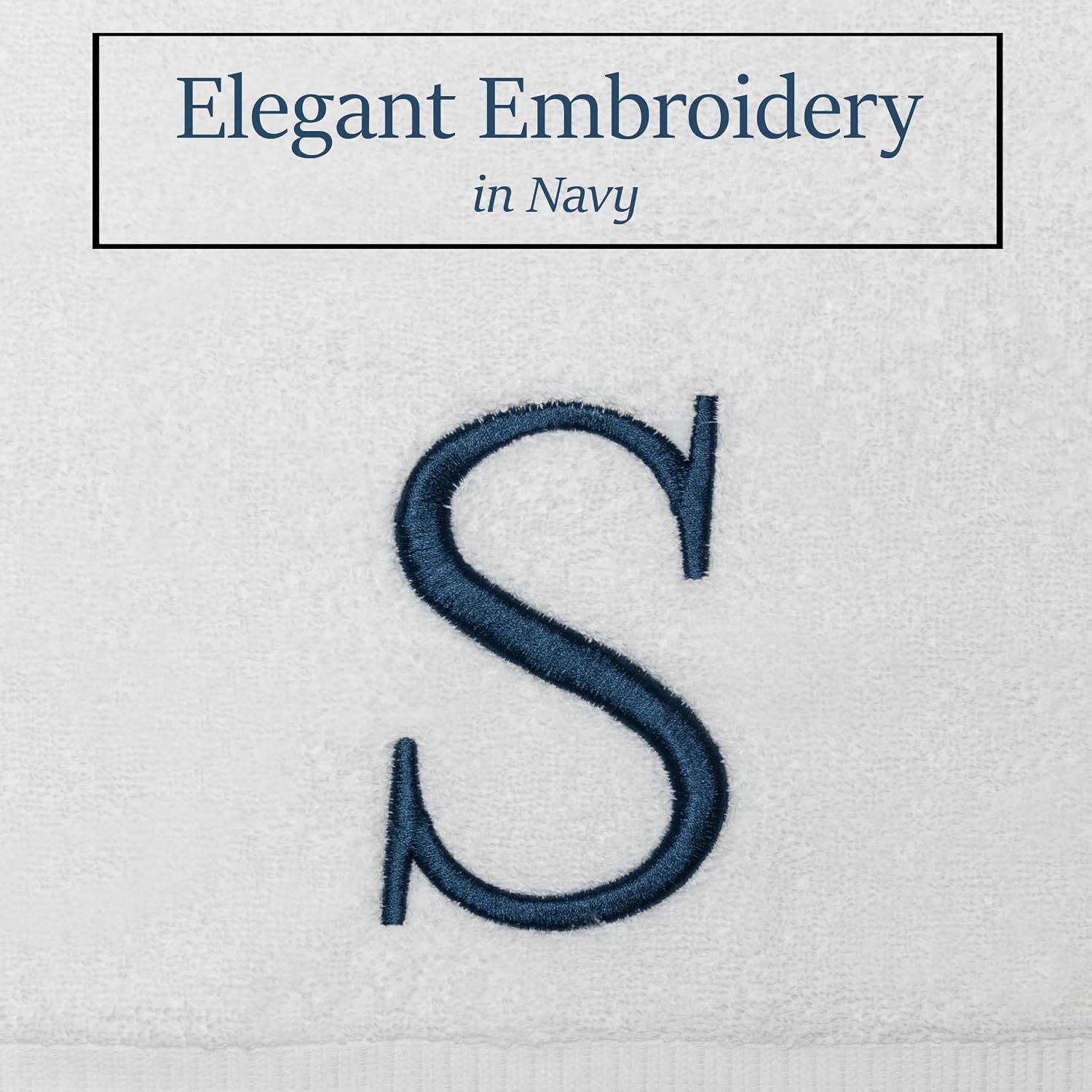 White with Navy Monogrammed Hand Towels for Bathroom - Set of 2 Letter S | Luxury Hotel Quality Initial Towels For