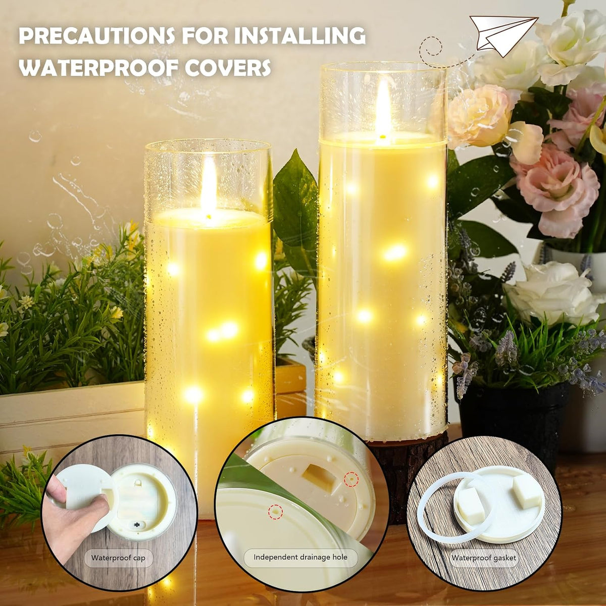 kakoya 11" x 4" Large Outdoor Waterproof Flameless LED Candles with Remote and Timer,Acrylic Pillar Candles Battery