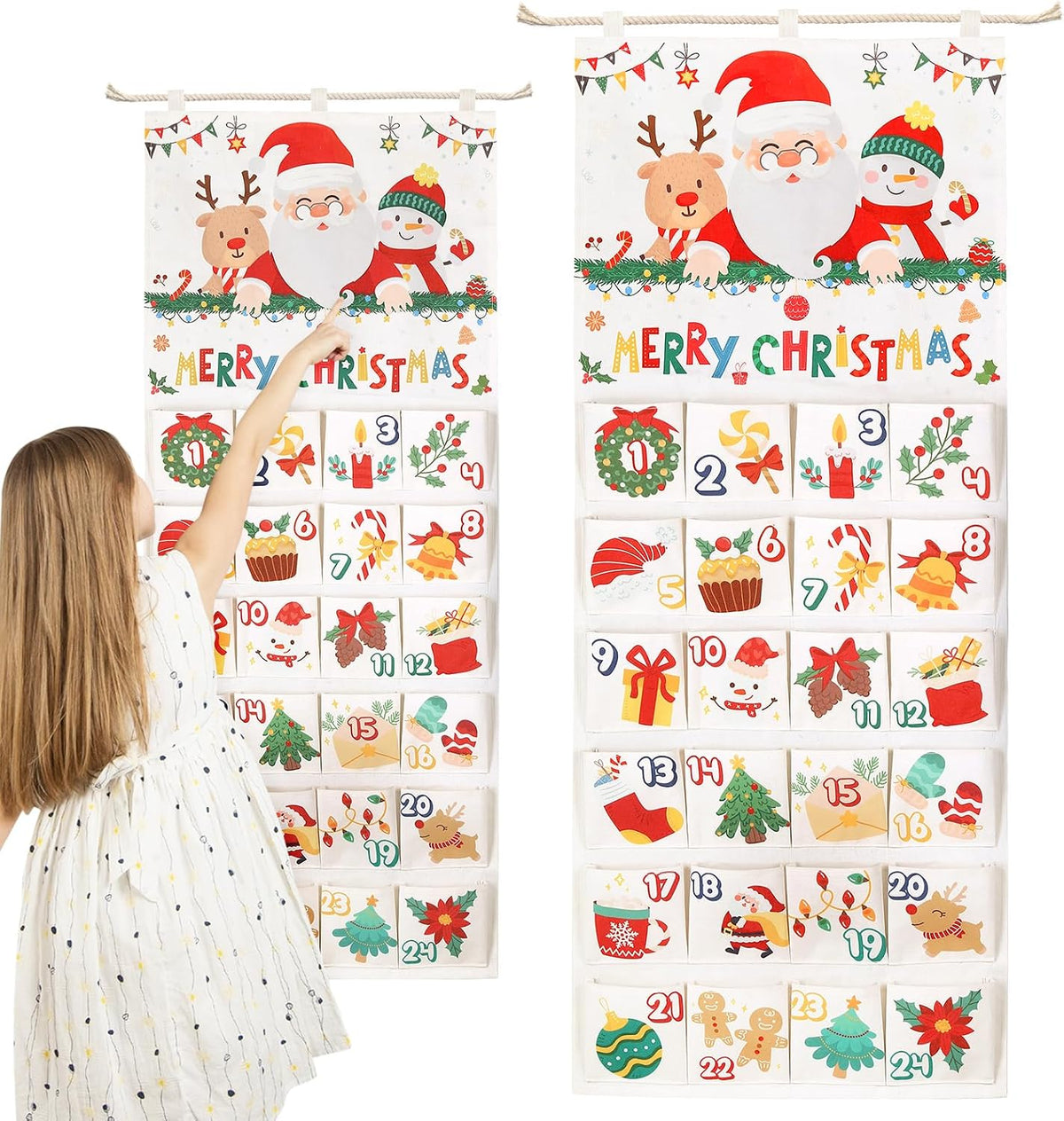 Naler Christmas Hanging Advent Calendar 2026 with 24 Pockets, 20 x 47in
