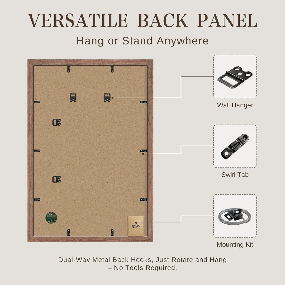 VCK 27x40 Inch Poster Frames Set of 3, Walnut Woodgrain, Wall Hanging | Wide Border, Exclusive Woodgrain, Shatterproof