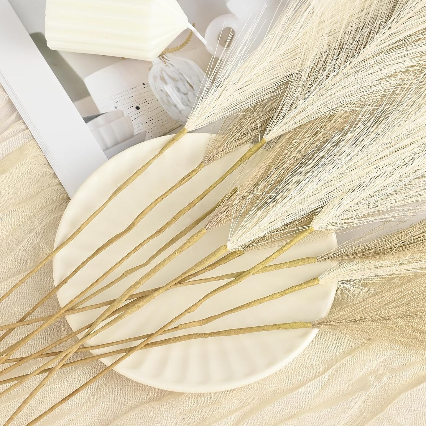 Small Artificial Pampas Grass Decor for Vase / Beige&brown Gradient / 22 / 21.7 Inch / Set of 36