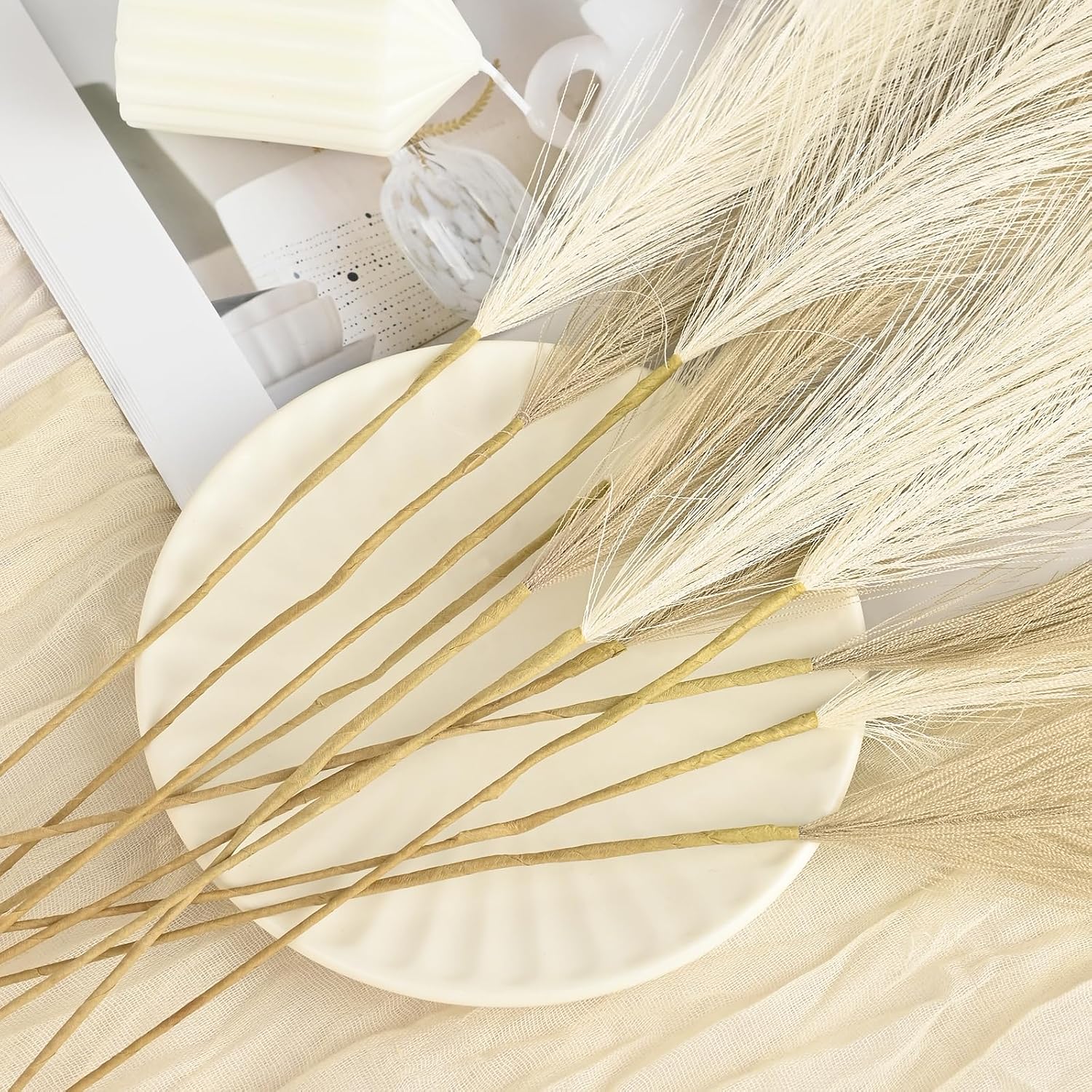 Small Artificial Pampas Grass Decor for Vase / Beige&brown Gradient / 22 / 21.7 Inch / Set of 36
