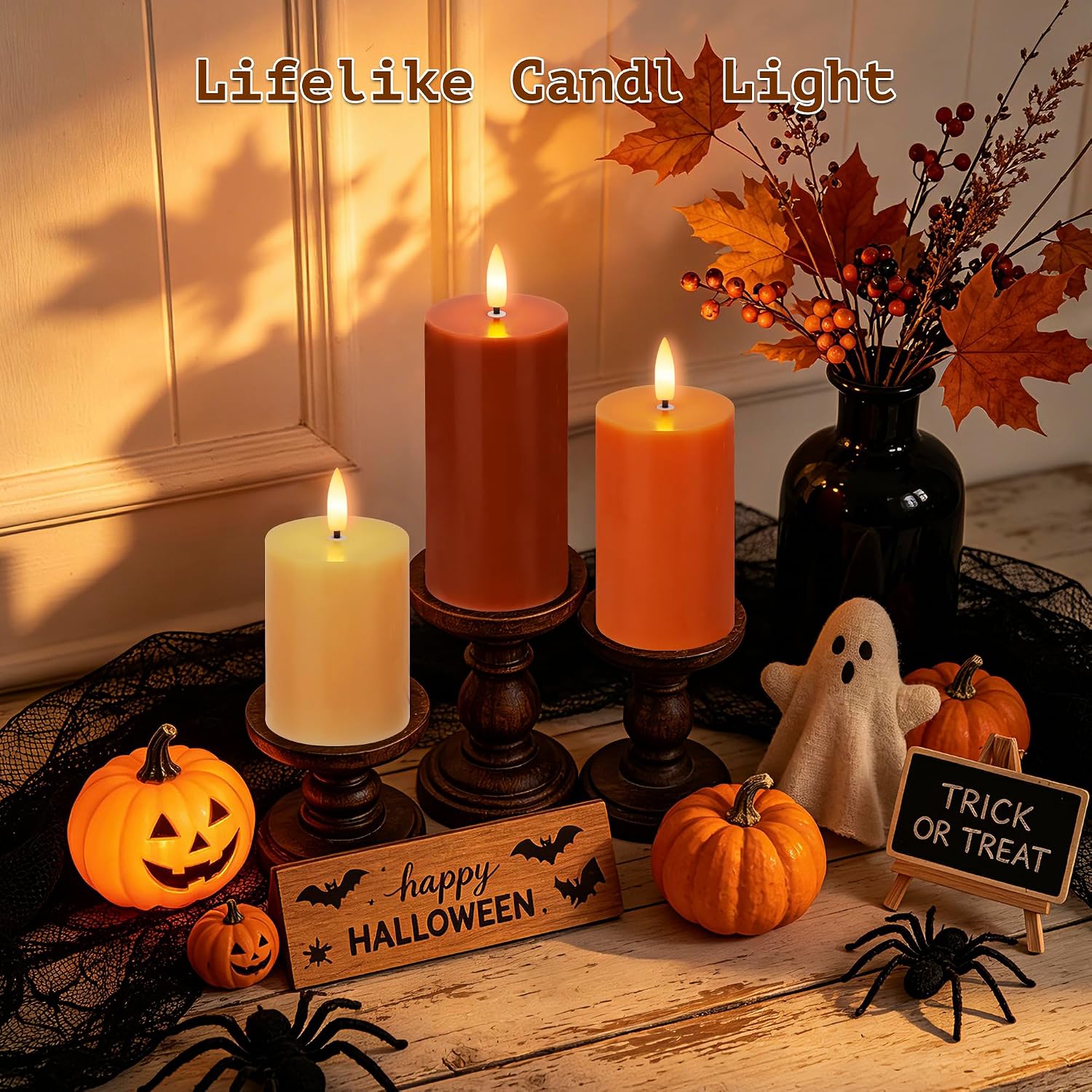 Flameless Candles with Remote, Fall Battery Operated Wax Candles | Flickering Autumn Harvest Pillar Candles, Decorative