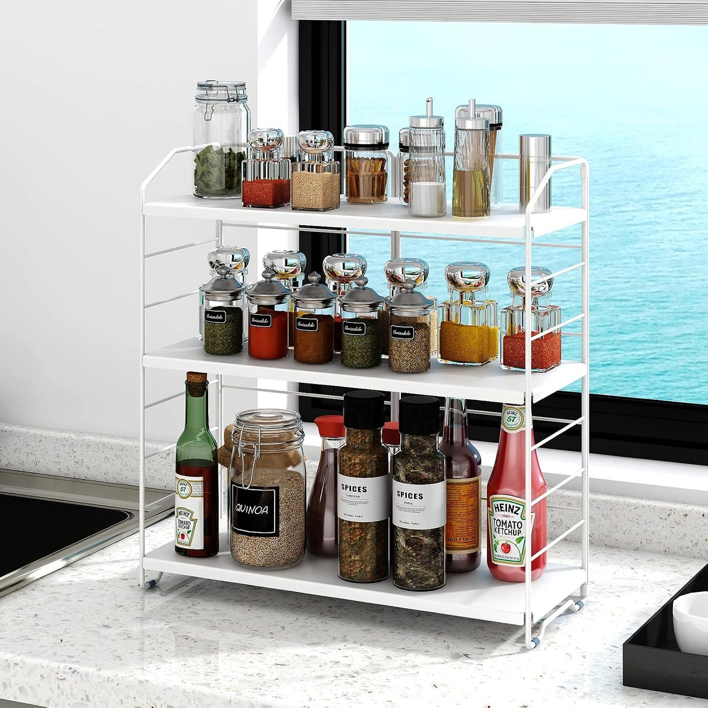 BOIVSHI Bathroom Countertop Organizer, 3-Tier Bathroom Counter Organizer, 8-Levels Height Adjustable, Bathroom