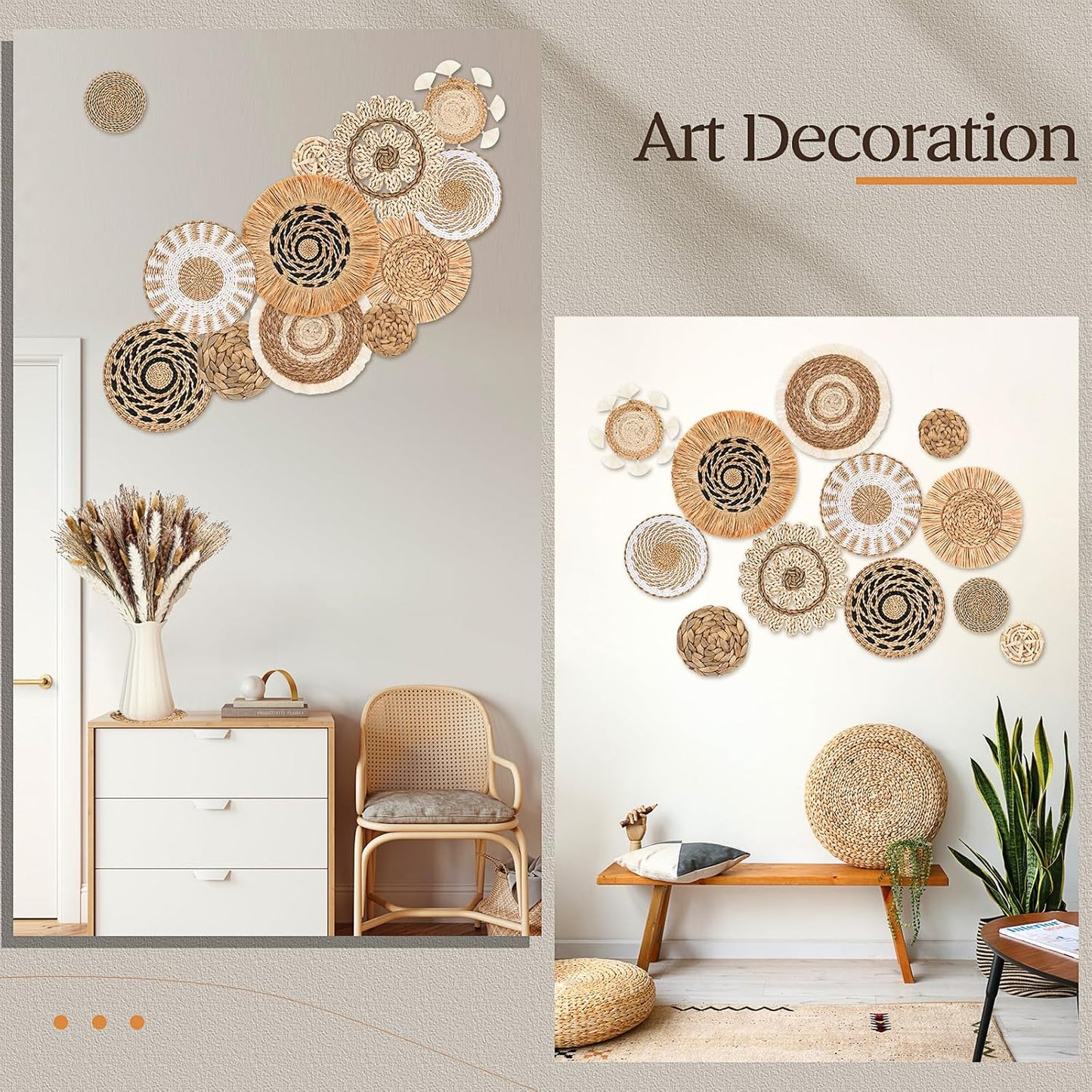 Include Hanging Woven Wall Baskets Handmade Rattan Wicker Wall Art and 120 / Set of 132