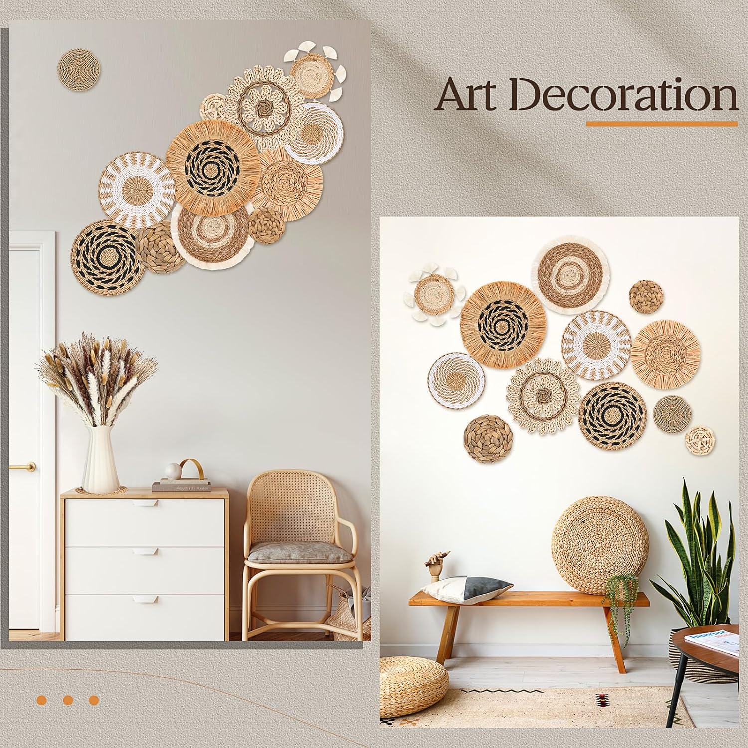 Include Hanging Woven Wall Baskets Handmade Rattan Wicker Wall Art and 120 / Set of 132