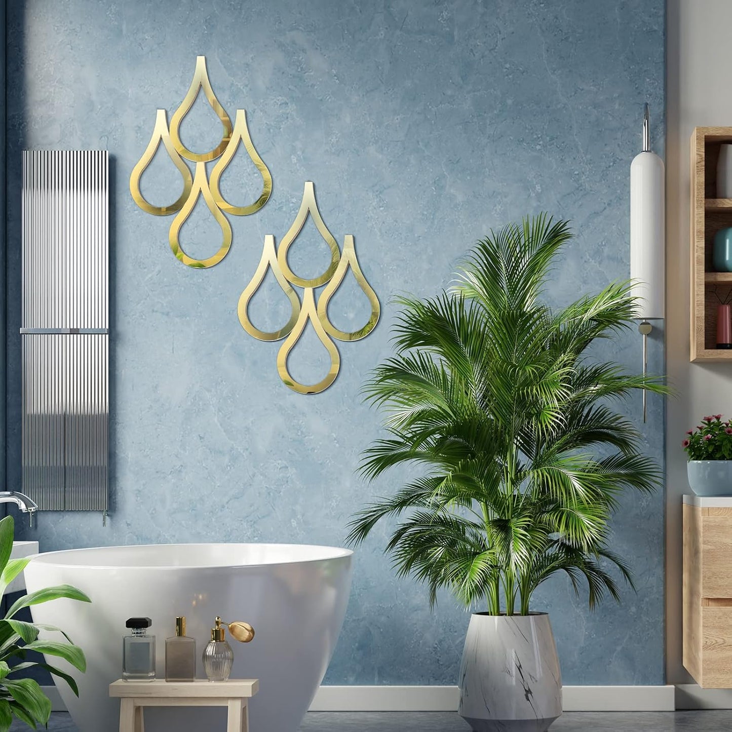 Teardrop Wall Mirror Hanging Wall Mounted Decorative Accent Mirror / Gold / Set of 2