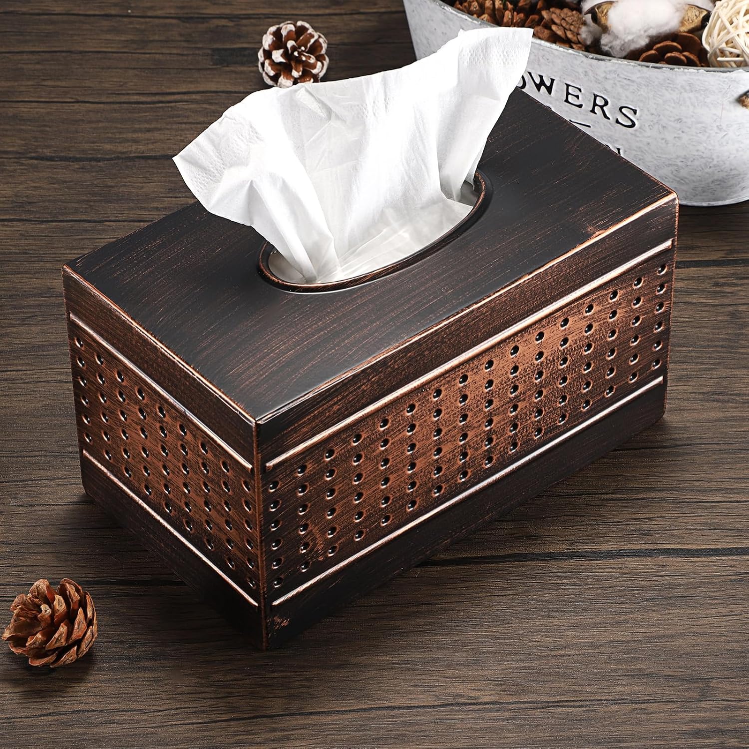 Tissue Box Cover Sturdy Galvanized Iron Rectangular Tissue Box / Large
